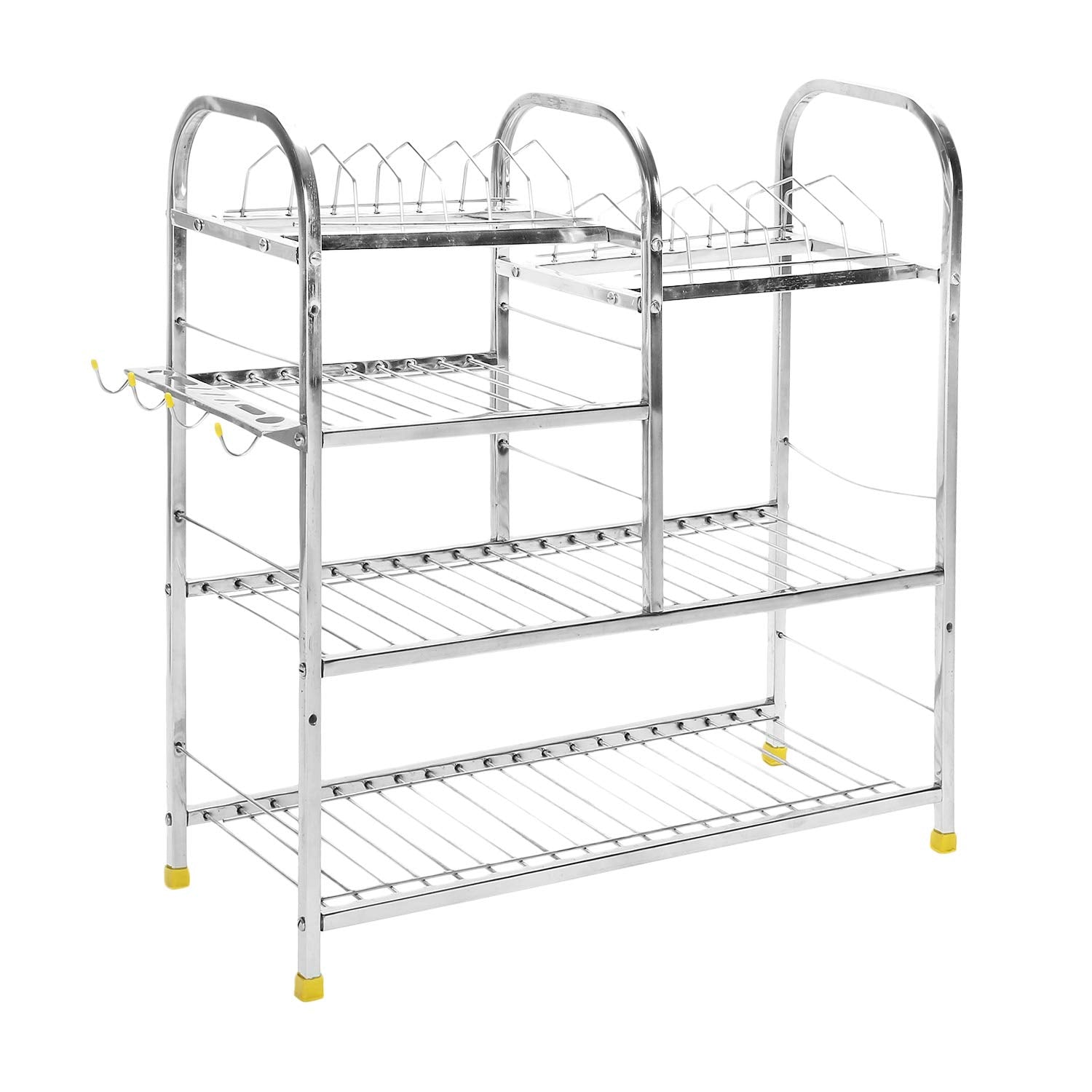 Shengshou Stainless Steel 4 Layer Wall Mount Kitchen Dish Rack | Utensils Rack with Plate & Cutlery Stand | Modular Kitchen Storage Rack | Kitchen Organizer (24 x 24 inches)