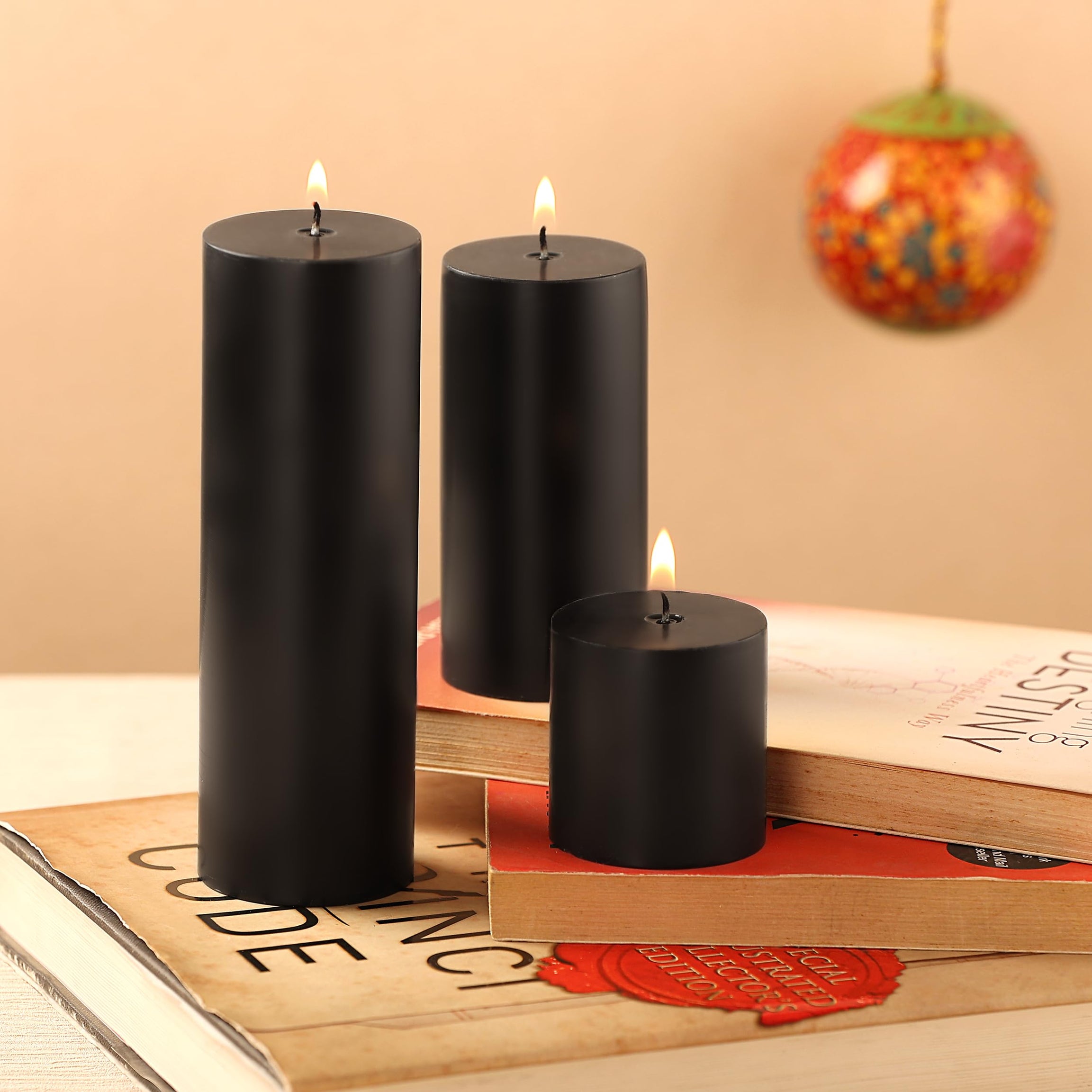 PROSPERRO LUMO by Parkash Candles Unscented Pillar Candles Set of 3 || 2x2, 2x4, 2x6 Inches || Paraffin Wax Candles || Home Decor (Black)