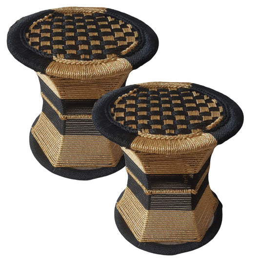 Lavanya Enterprises Rajasthani Traditional Handmade Bamboo Mudda for Living Room, Balcony (13X14 in) | Set of 2 Iron Bar Sitting Stool/Chair for Outdoor/Indoor Furnishing (Gold and Black)