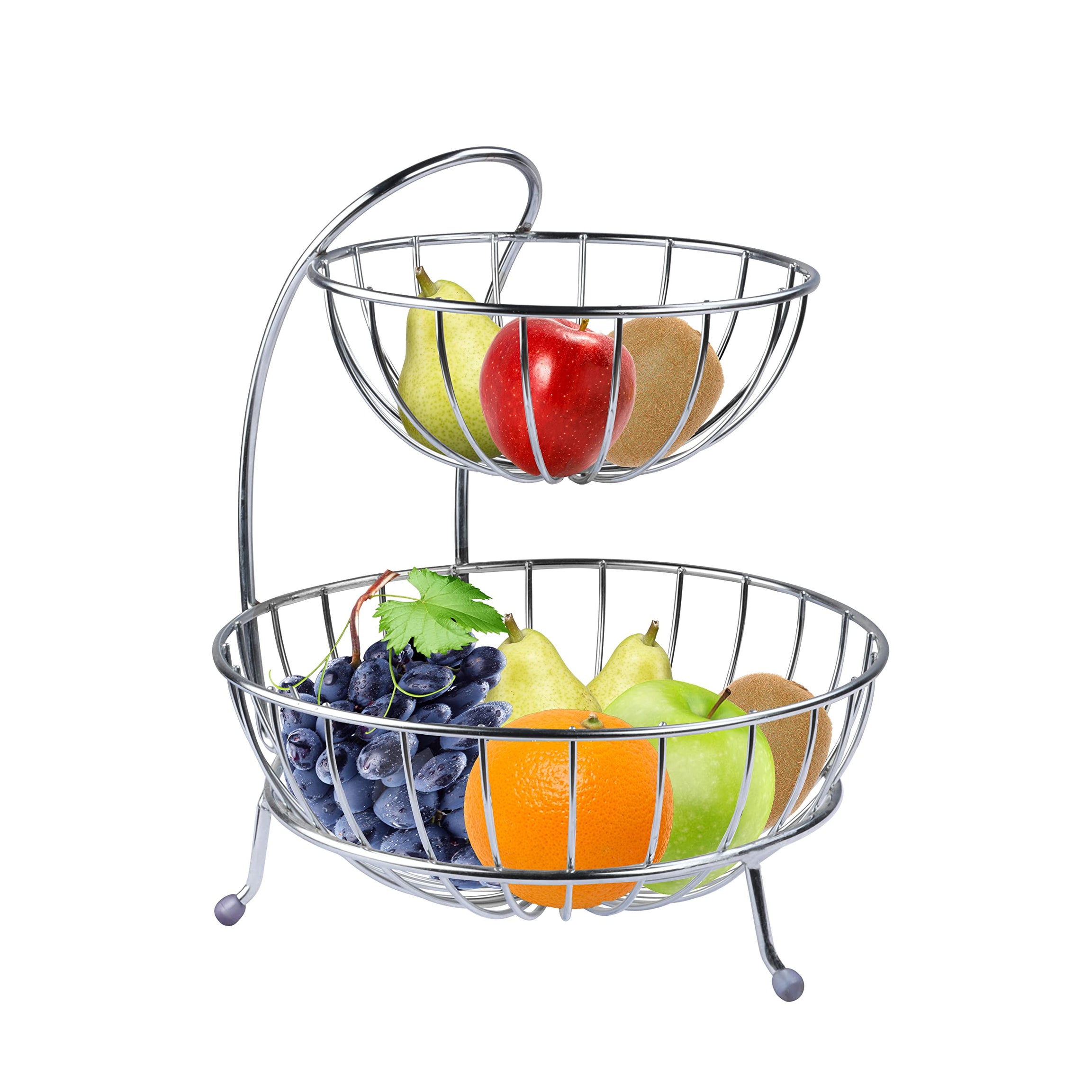 Primax Stainless Steel 2-Tier Fruit & Vegetable Basket for Dining Table/Kitchen - Countertop (Chrome)