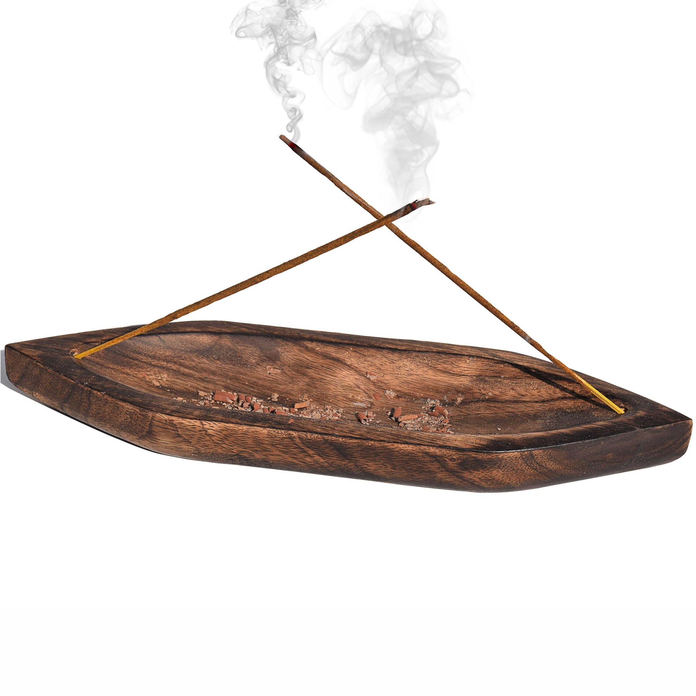 Pure Source India Natural Wood Bote Shape Incense Holder and Ash Catcher (11 X 3 Inch - 1 Piece)