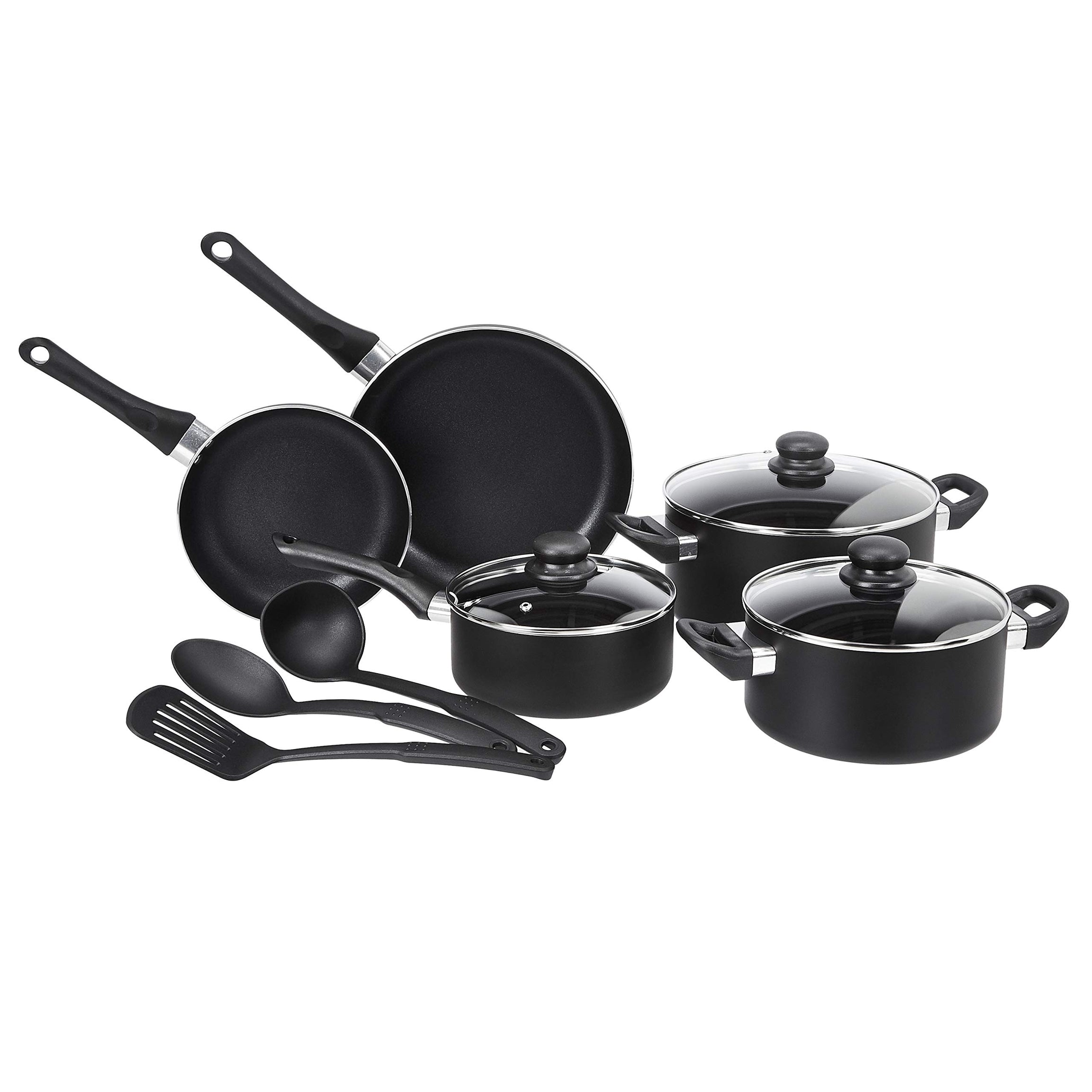 Amazon Basics - Non-Stick Cookware Set without Induction Base (Black) 8 Piece