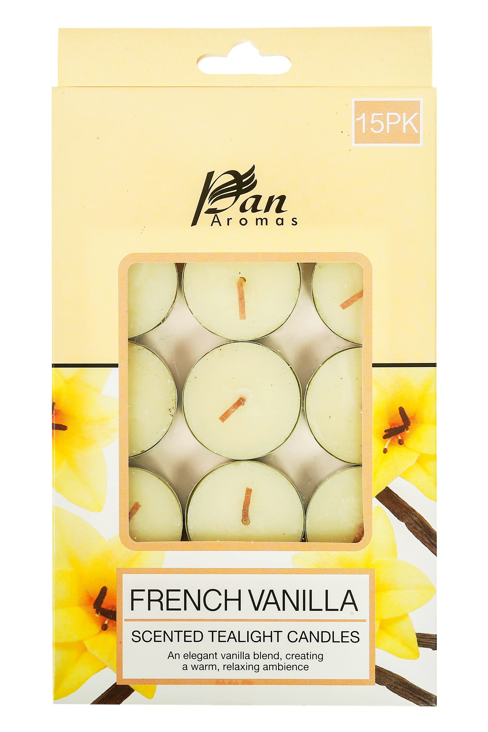 Pan Aromas - (French Vanilla) Scented Tealight Candles| Pack of 15| Long Burning Tealight Scented Candles for Home, Office & Gifting - 2.5 hrs to 3 hrs Burn Time