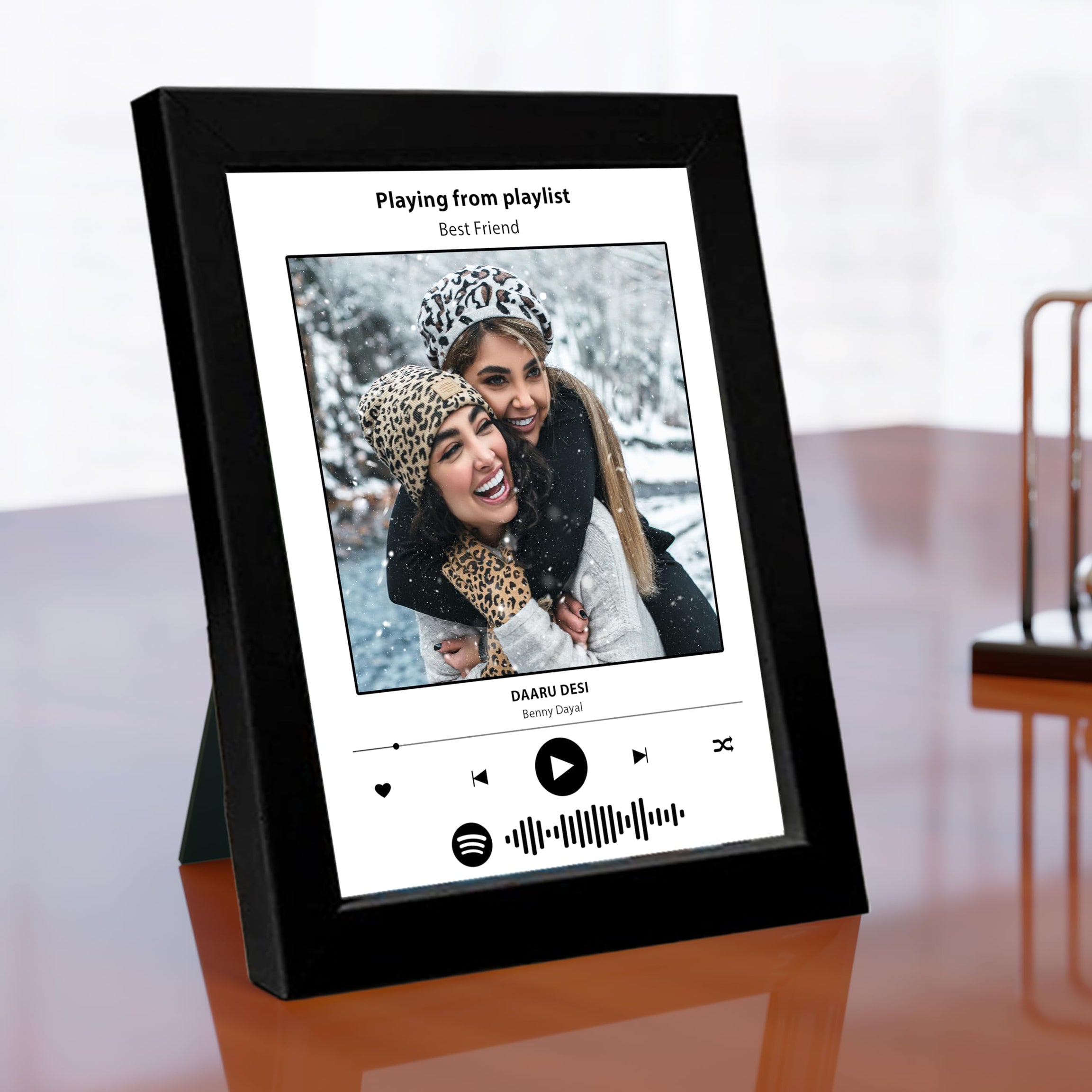 SNAP ART Customized Photo and Song Spotify Frame, Personalized Frame with scannable code | Gift | Birthday | Anniversary | for Mothers, Friends, Husband, Wife,Customized Gift(6x8 Inch, Black)