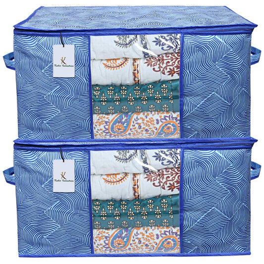 Kuber Industries Rectangular Leheriya Design Underbed Bag|Storage Organiser|Blanket Cover|Extra Large Size, Pack of 2 (Royal Blue, Non-Woven)