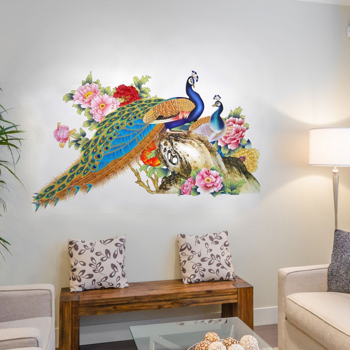 Decals Design 'Peacock Birds Nature' Wall Sticker (PVC Vinyl, 60 cm x 90 cm),Multicolour