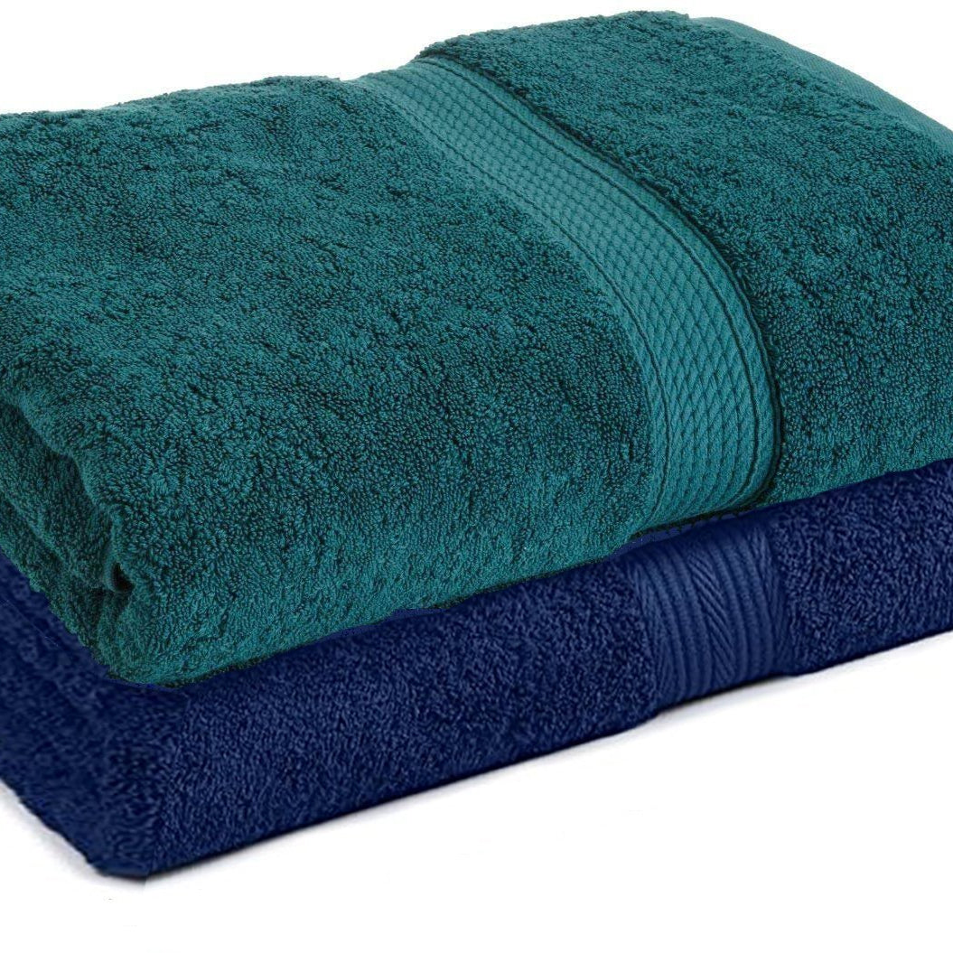 Trella 100% Cotton 500 GSM Large Cotton Bath Towel Set - 2 Piece :: 140 x 70 cm (Green Blue)