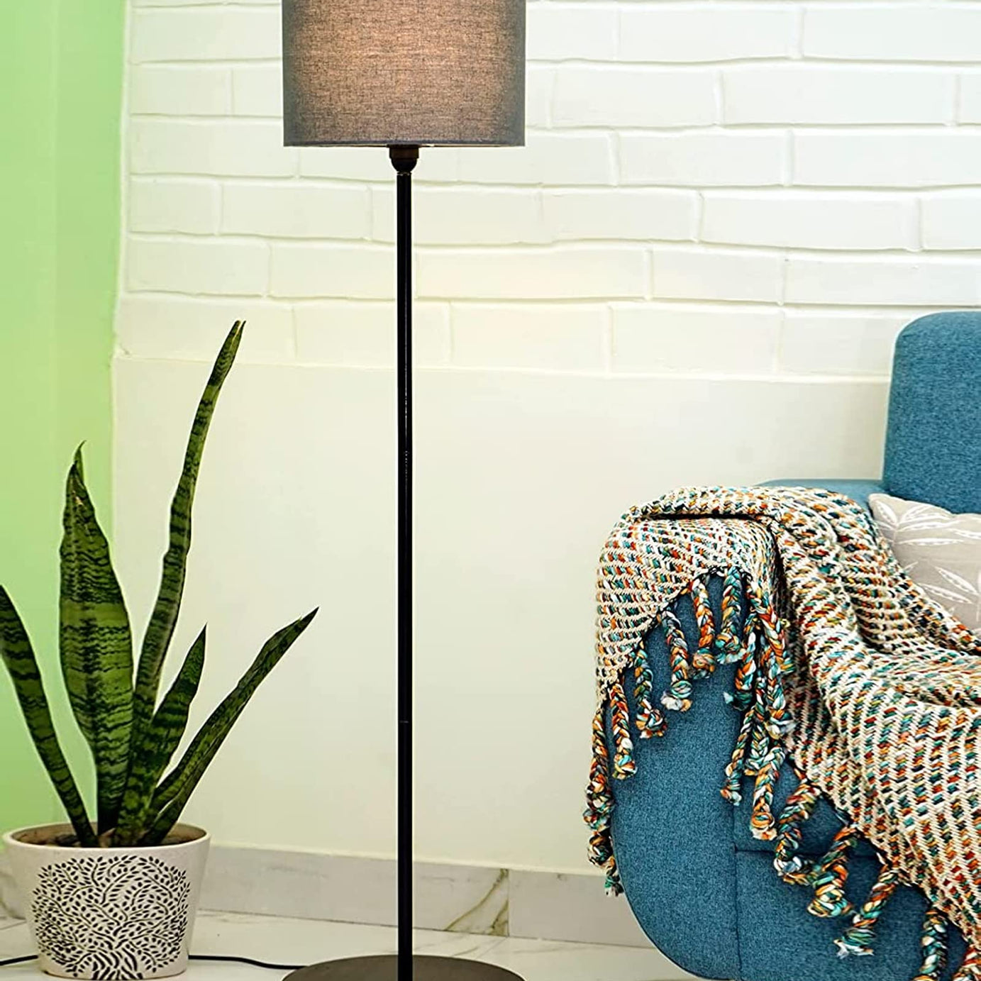 Homesake Floor Lamp With Wooden Base (Grey) - Incandescent