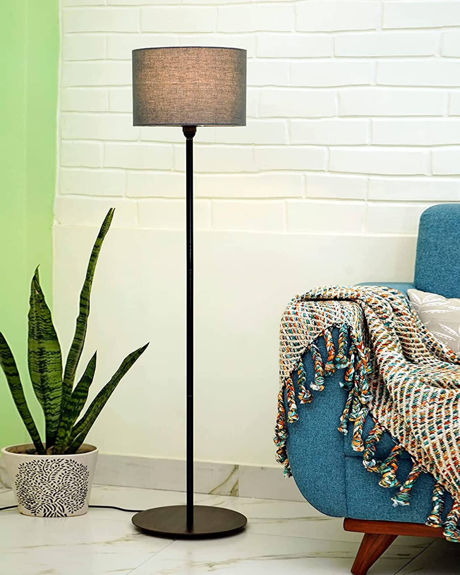 Homesake Floor Lamp With Wooden Base (Grey) - Incandescent