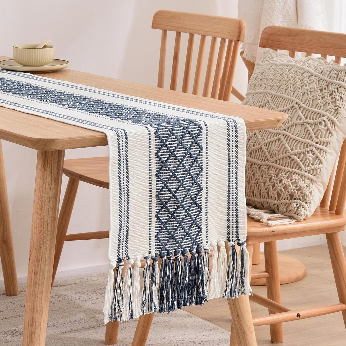 North Field Handloom Table Runner 100% Cotton The Style of Our Table Linen and Dining Rooms and Eating Areas Table Runner 14 x 54 Inch 4-6 Seater Pack of 1 Pcs| Blue/White | 0.5 Kg