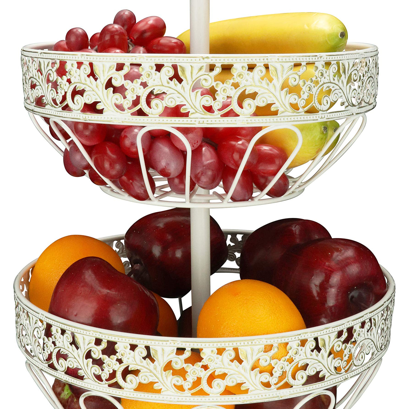 Rosyline 2 tier fruit basket, fruit bowl, multi-purpose kitchen and living room storage fruit and vegetable basket (White Brushed Bronze)