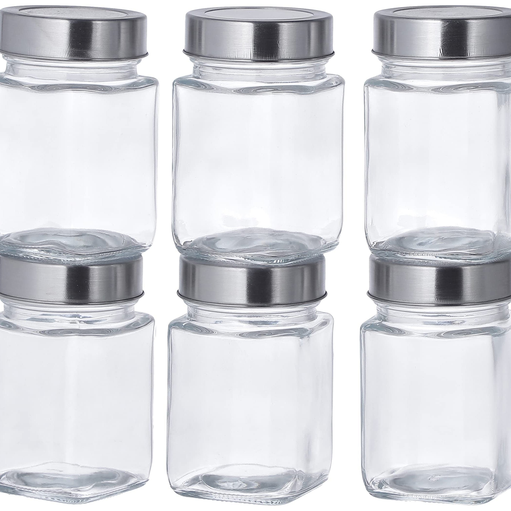 Amazon Brand - Solimo Square Glass Storage Containers (Transparent, Set Of 6, 310 ml Each)