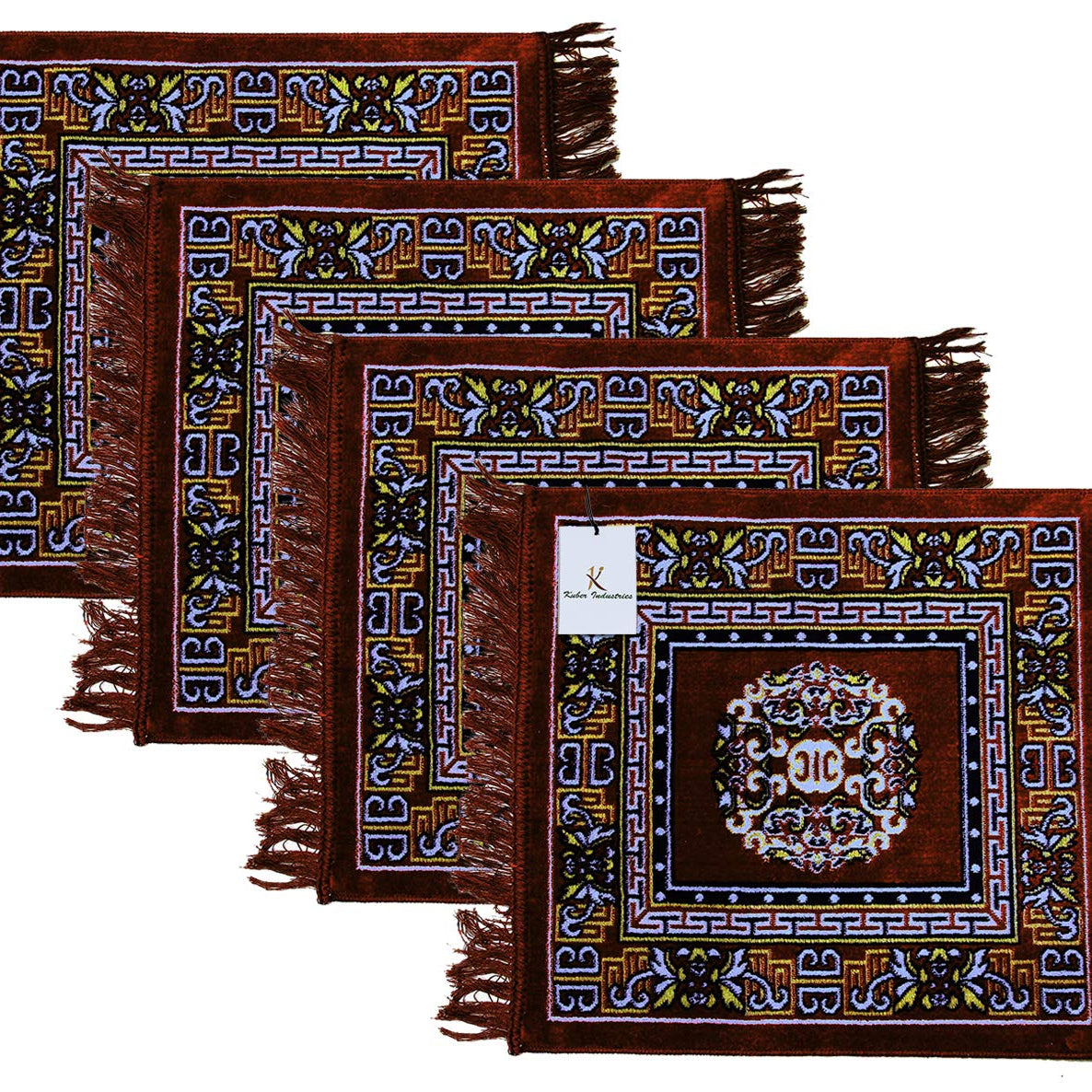 Kuber Industries Traditional Carpet/Pooja Mat|Square Shape & Soft Velvet Material|Maditation Prayer Mat|Size 60 x 60 CM,Pack of 4 (Brown)