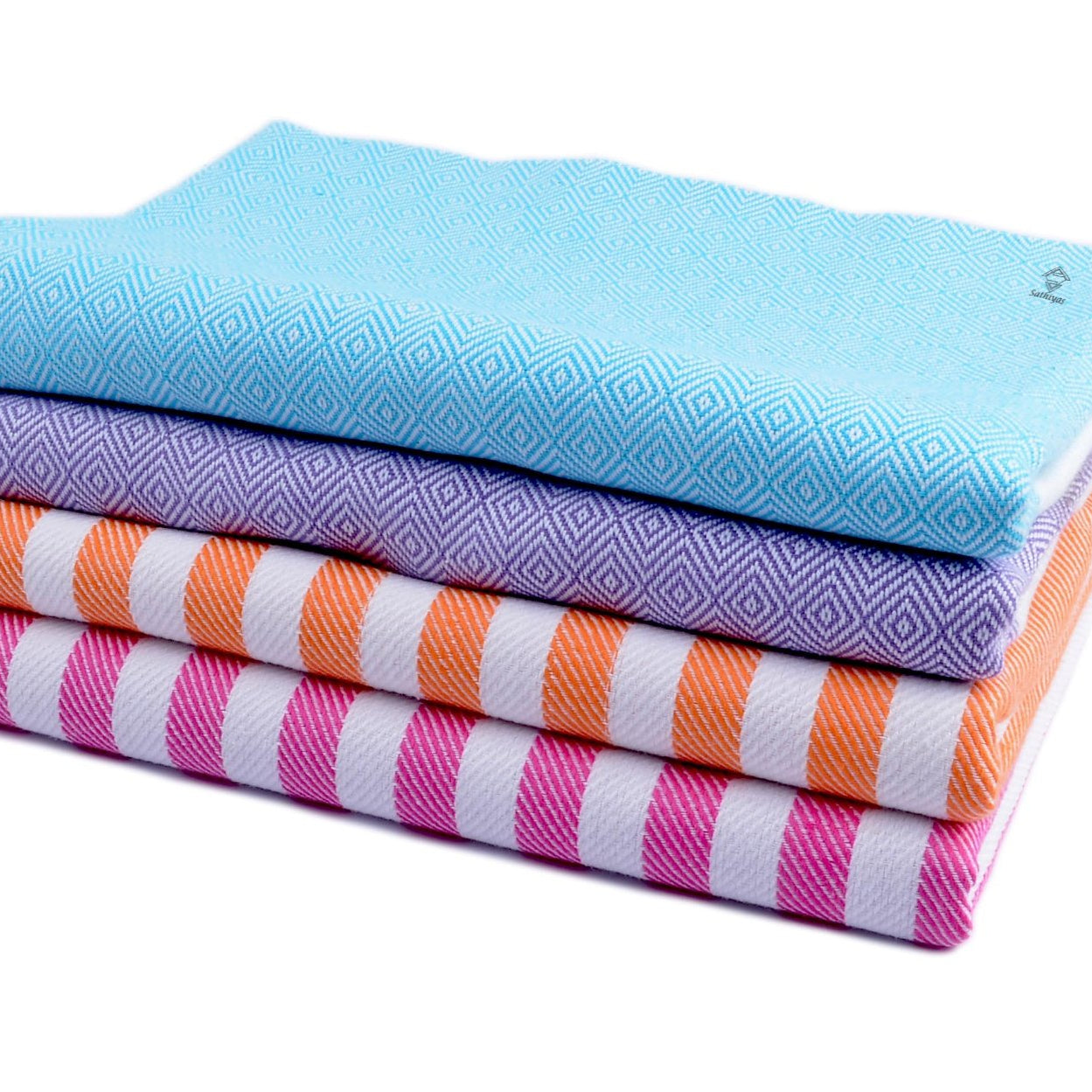 Sathiyas Cotton Bath Towel 480 GSM Ultra Absorbent Super Soft and Comfortable-Quick Drying Towel (Set of 4, Lavender, Blue, Orange, Pink, 75 cm X 150 cm)