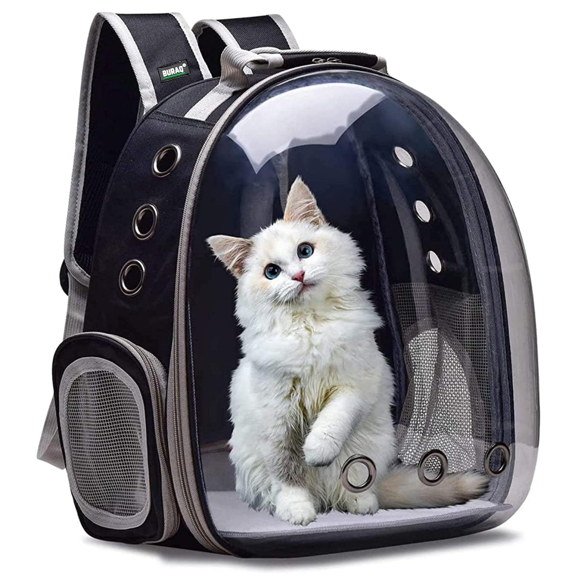 Buraq Astronaut Transparent Pet Carrier Backpack - for Travel, Hiking, Designed with Breathable Space, Ventilated, Airline-Approved, Sturdy Pad for Puppies & Cats (31.8L x 25.4W x 41.9H Centimeters)