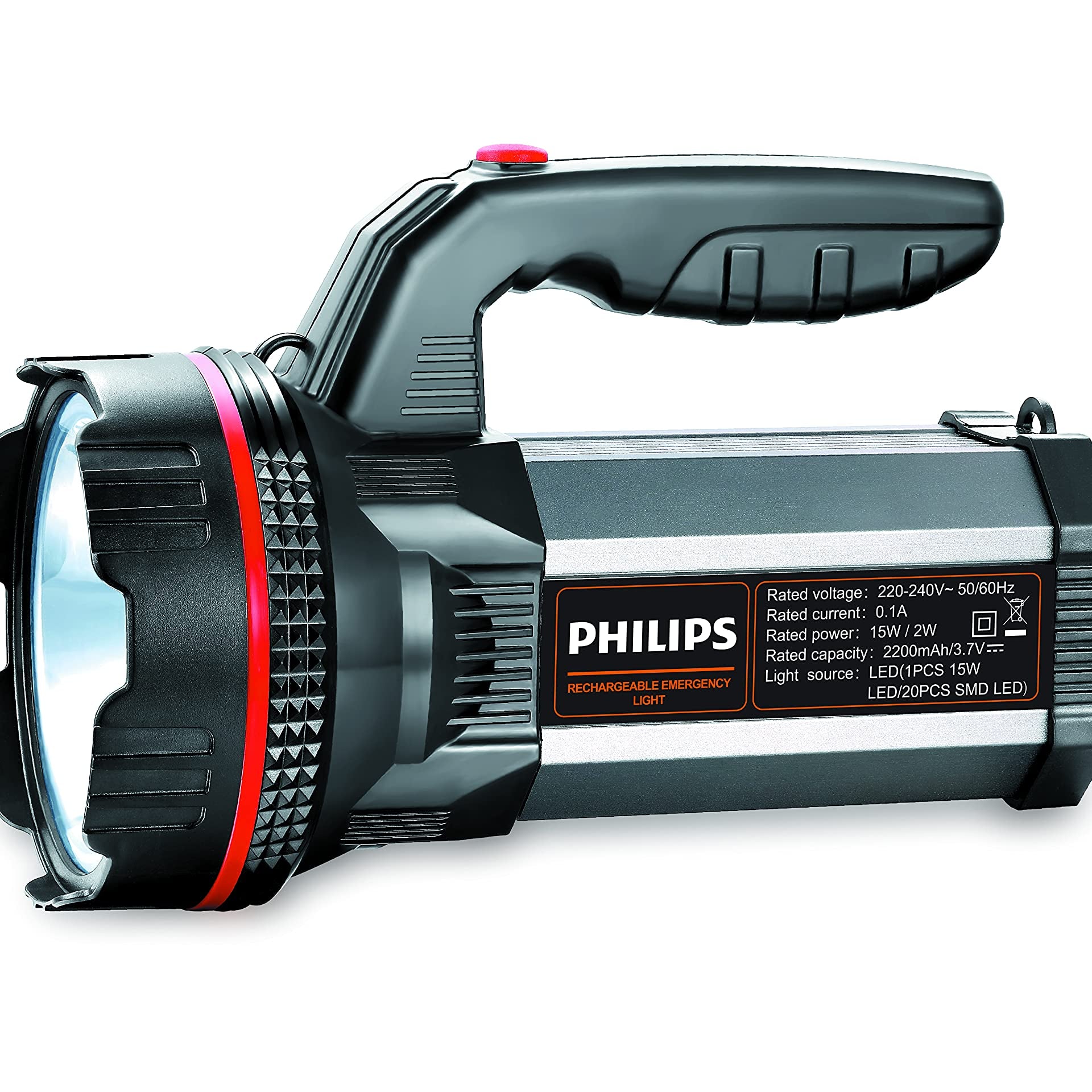 PHILIPS Blaze Multi-Functional Long Range LED Torch with Rechargeable Emergency Light (Black, Standard)