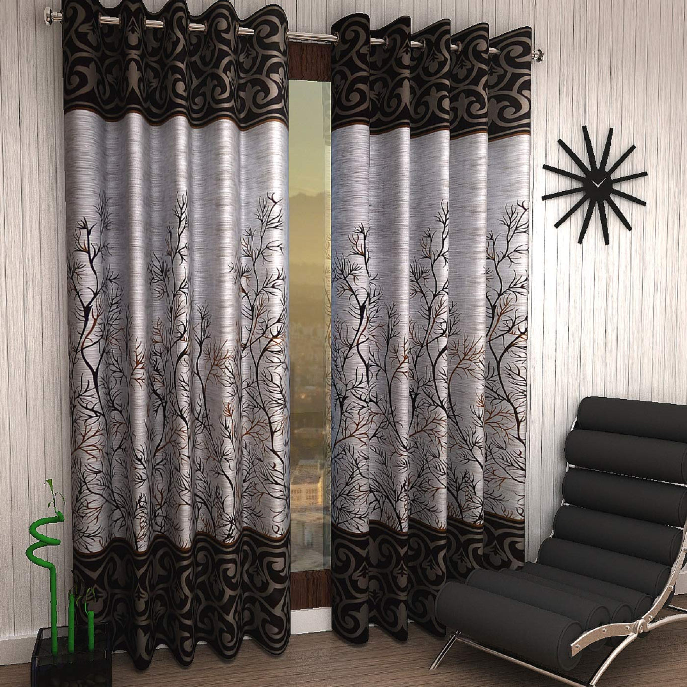 Home Sizzler 2 Piece Garden Panel Eyelet Polyester Window Curtains - 5 Feet, Brown