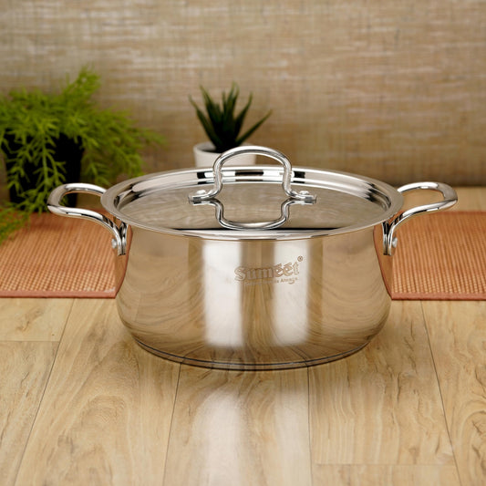 Sumeet Stainless Steel Induction Bottom (Encapsulated Bottom) Casserole with S.S Lid 3.2 LTR, 20 cm Dia, Silver