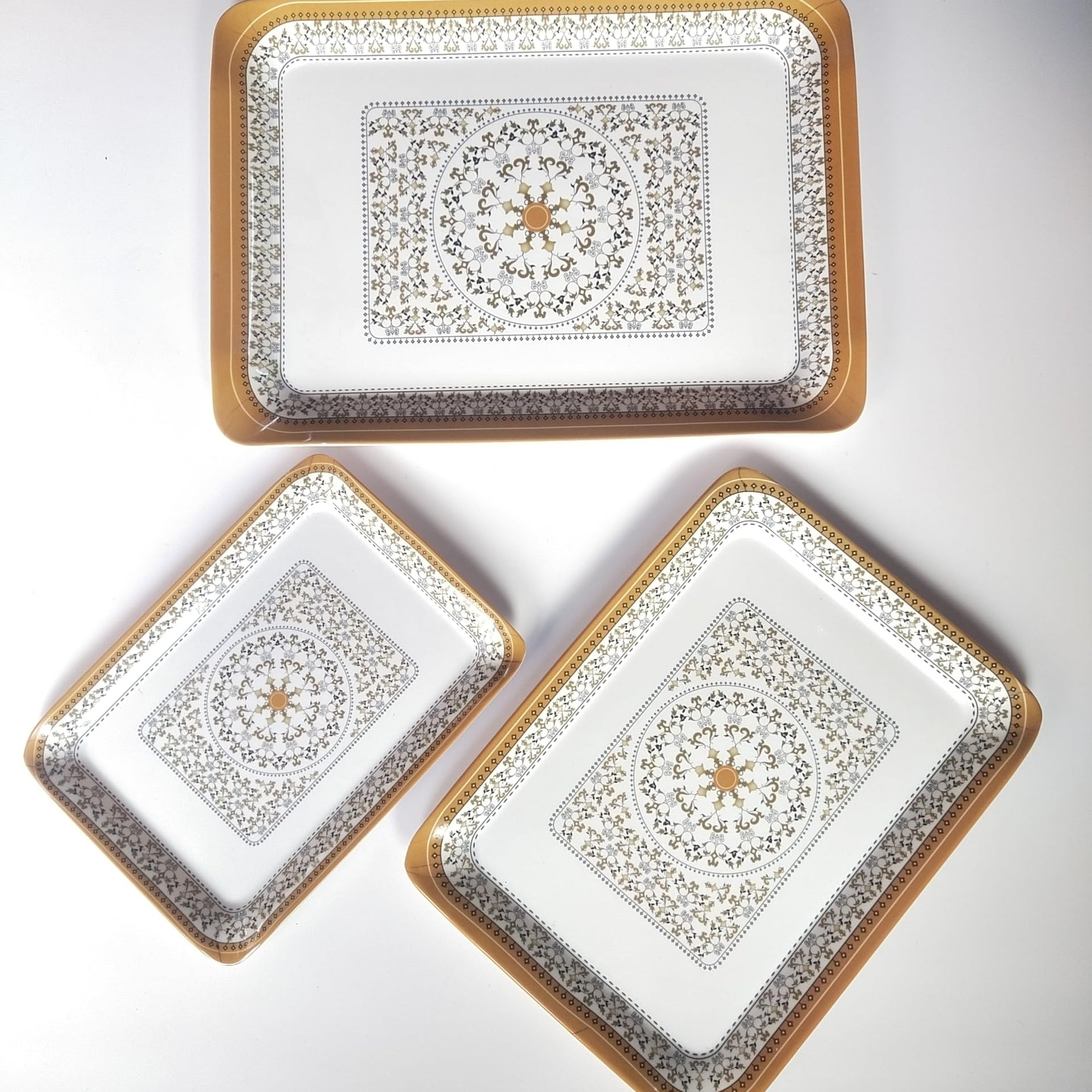 URMILA PLASTIC Premium Printed Design Melamine Serving Tray for Kitchen, Dining, Serving & Desk Tray Set of 3 (T1, King)