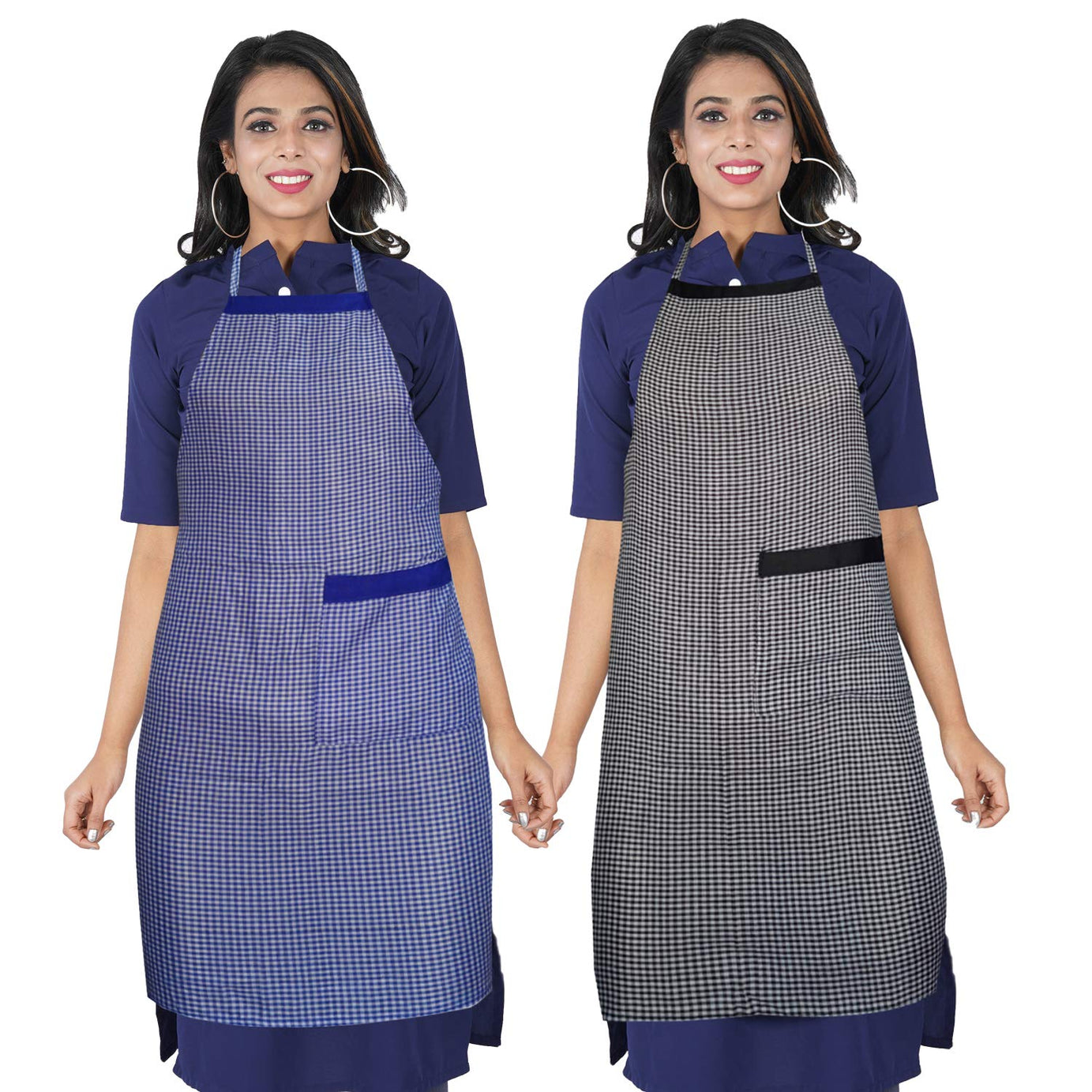 KANUSHI Industries Apron For Kitchen Waterproof With Side Pocket- Set of 2 (APRN-2-SCL-BLUE+BLACK-SID) (APRN-2-SCL-BLUE+BLACK-SID)