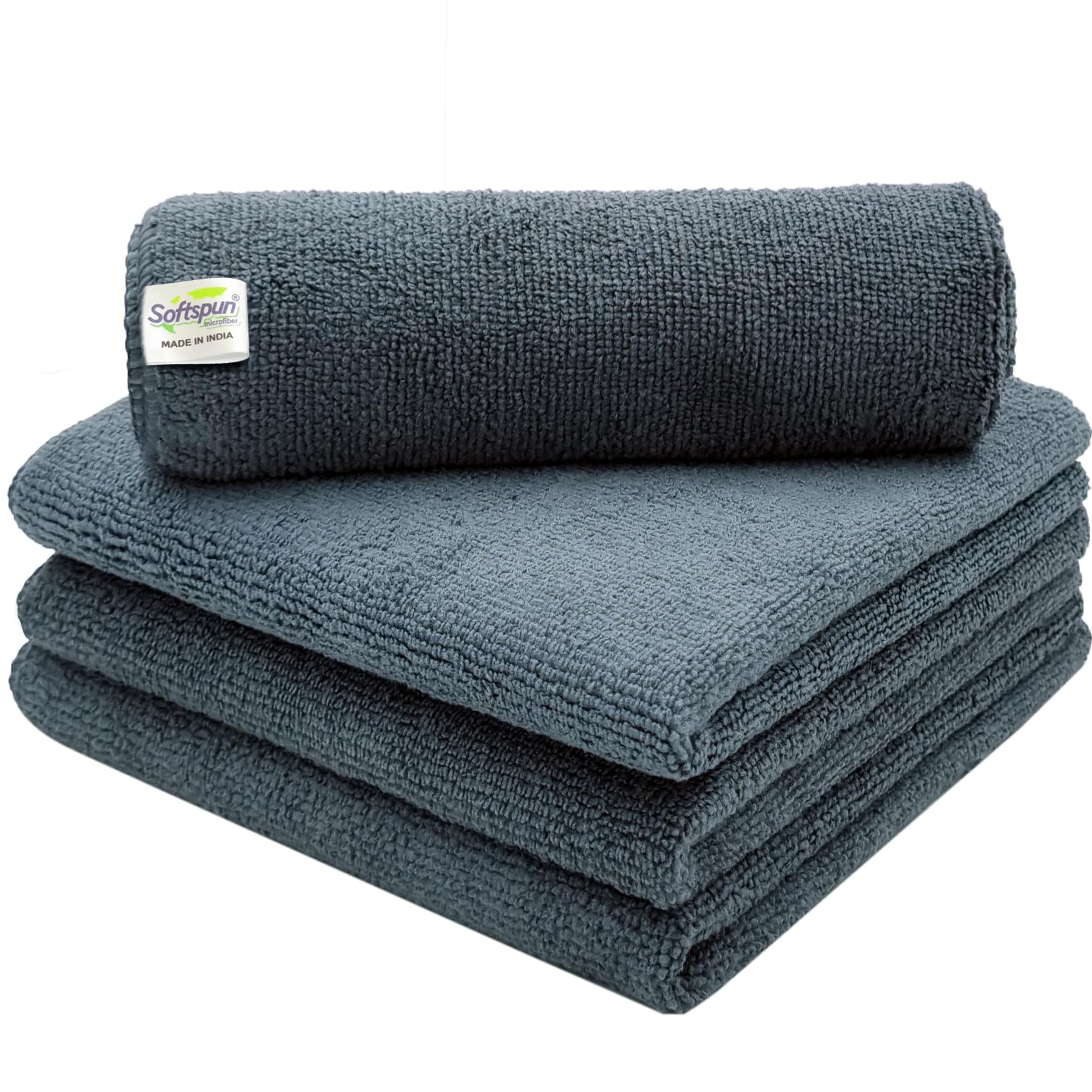 SOFTSPUN Microfiber Basic Cleaning Cloths 4 pcs 40x40 cms 280 GSM Grey! Thick Lint & Streak-Free Multipurpose Cloths - Automotive Microfibre Towels for Car Bike Cleaning Polishing Washing & Detailing.