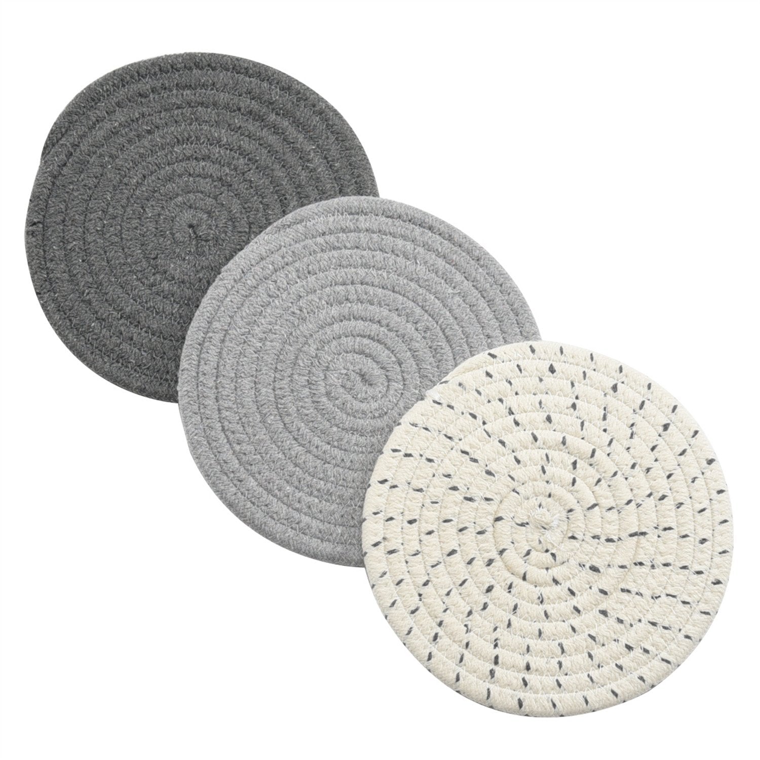 Jennice House Potholders Set Trivets Set 100% Pure Thread Weave Hot Pot Holders Set (Set of 3) Coasters, Hot Pads, Hot Mats,Spoon Rest for Cooking and Baking by Diameter 7 Inches (Gray)