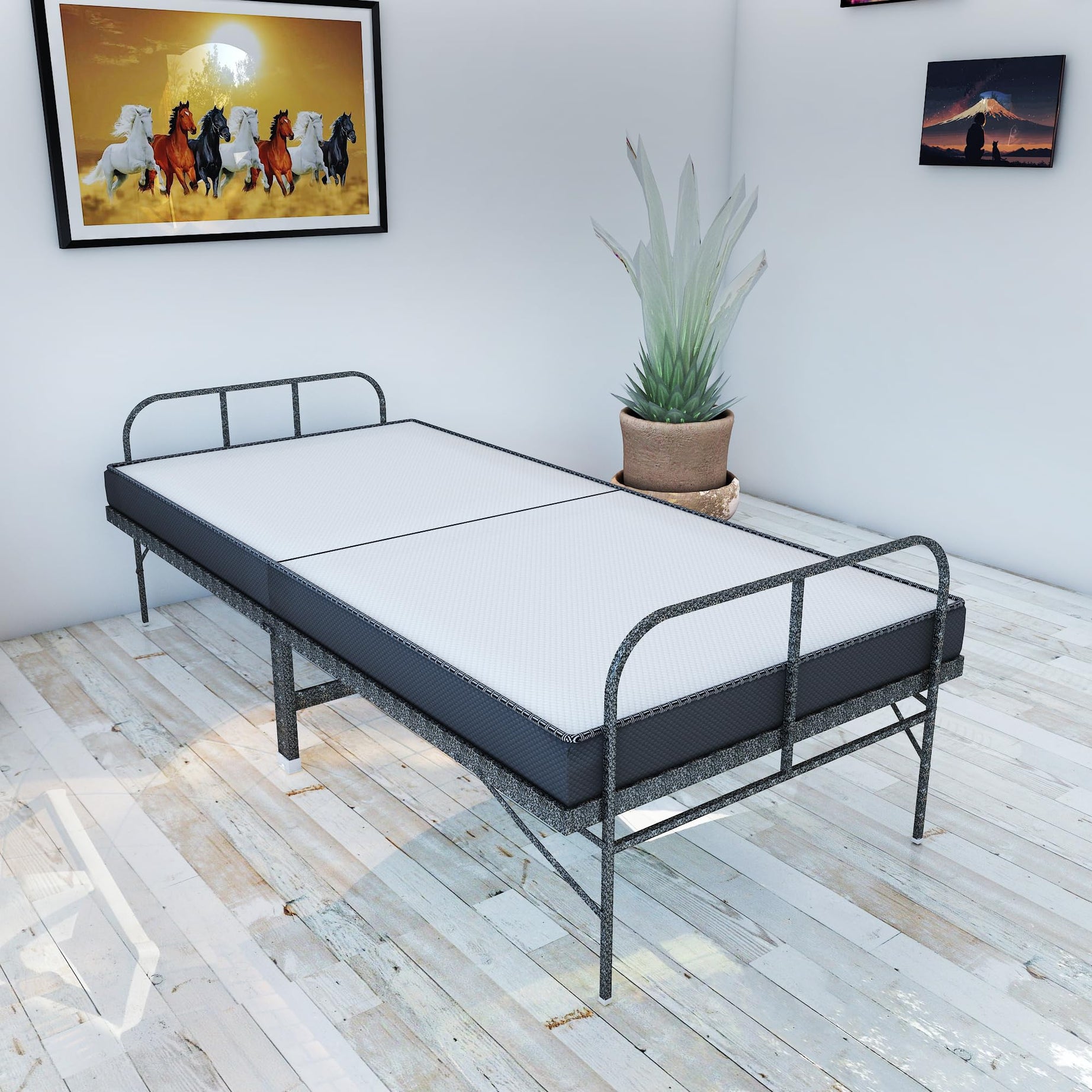 PS PARVESH SMART® Metal Platform Folding Bed with 4.5 inch Three Layer Portable Folding Mattress with top Grade Fabric for Sleeping/Home and Guest Bed Easily storable (36" inch x 75" inch)