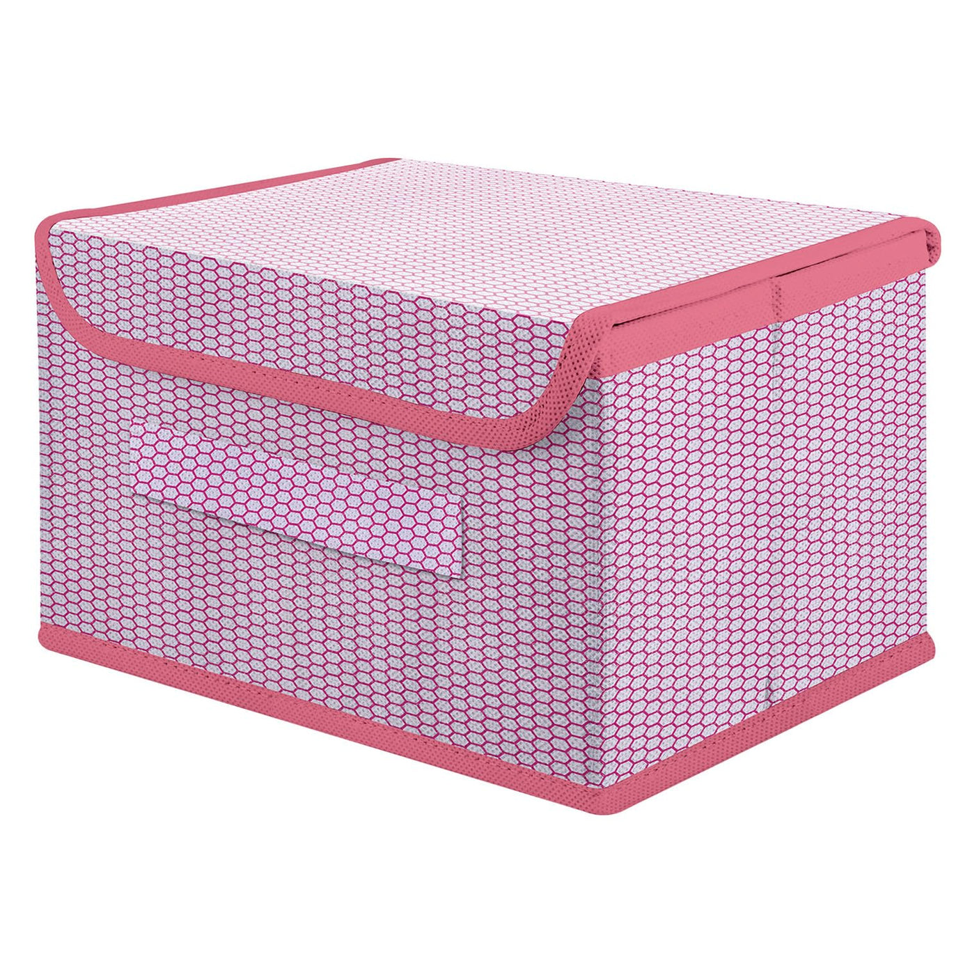 Kuber Industries Drawer Storage Box | Zig Zag Storage Box With Lid | Non-Woven Clothes Organizer For Toys | Storage Box with Handle | Small | Pink