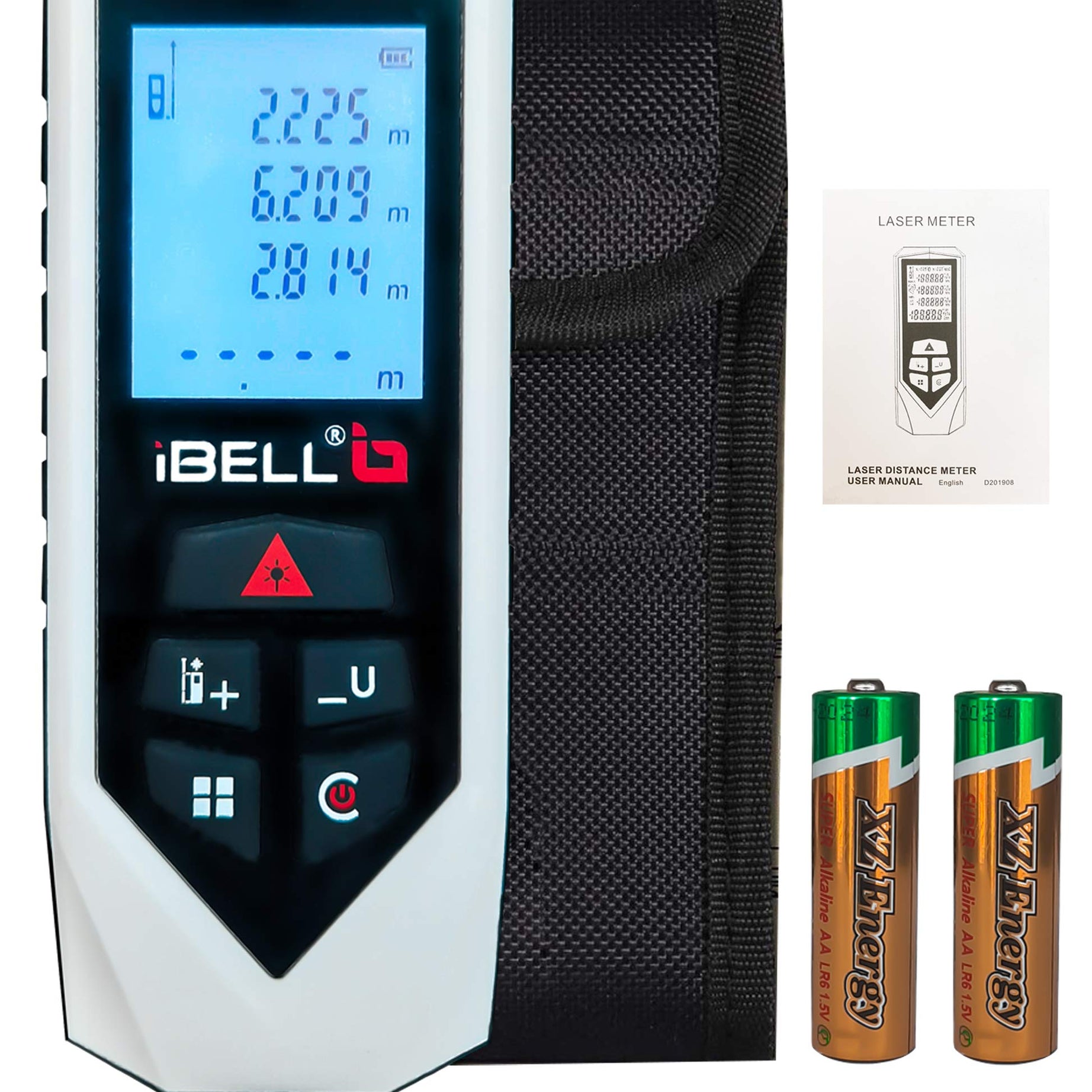 iBELL DM60-01 Classic Laser Measure 196Ft/60M Mute Laser Distance Meter with Backlit LCD and Pythagorean Mode, Measure Distance, Area and Volume, Battery, Pouch & strap- 1 Year Warranty