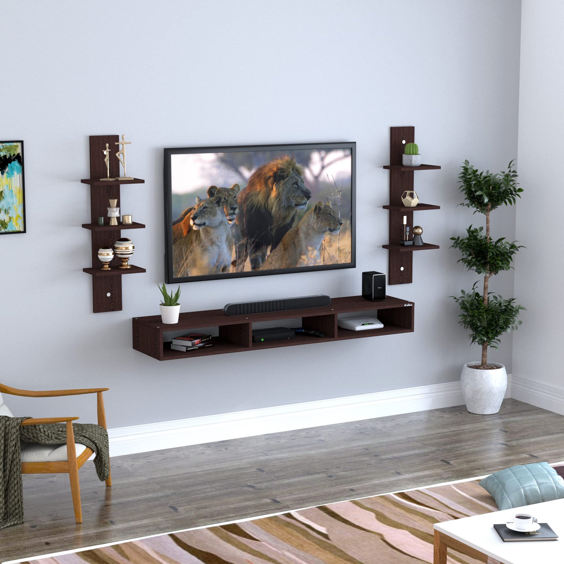 Anikaa Crystal Engineered Wood Wall Mount TV Stand/Wall Set Top Box Stand/TV Cabinet/Entertainment Unit (Wenge)(Ideal for 42.52 Inch)(D.I.Y)