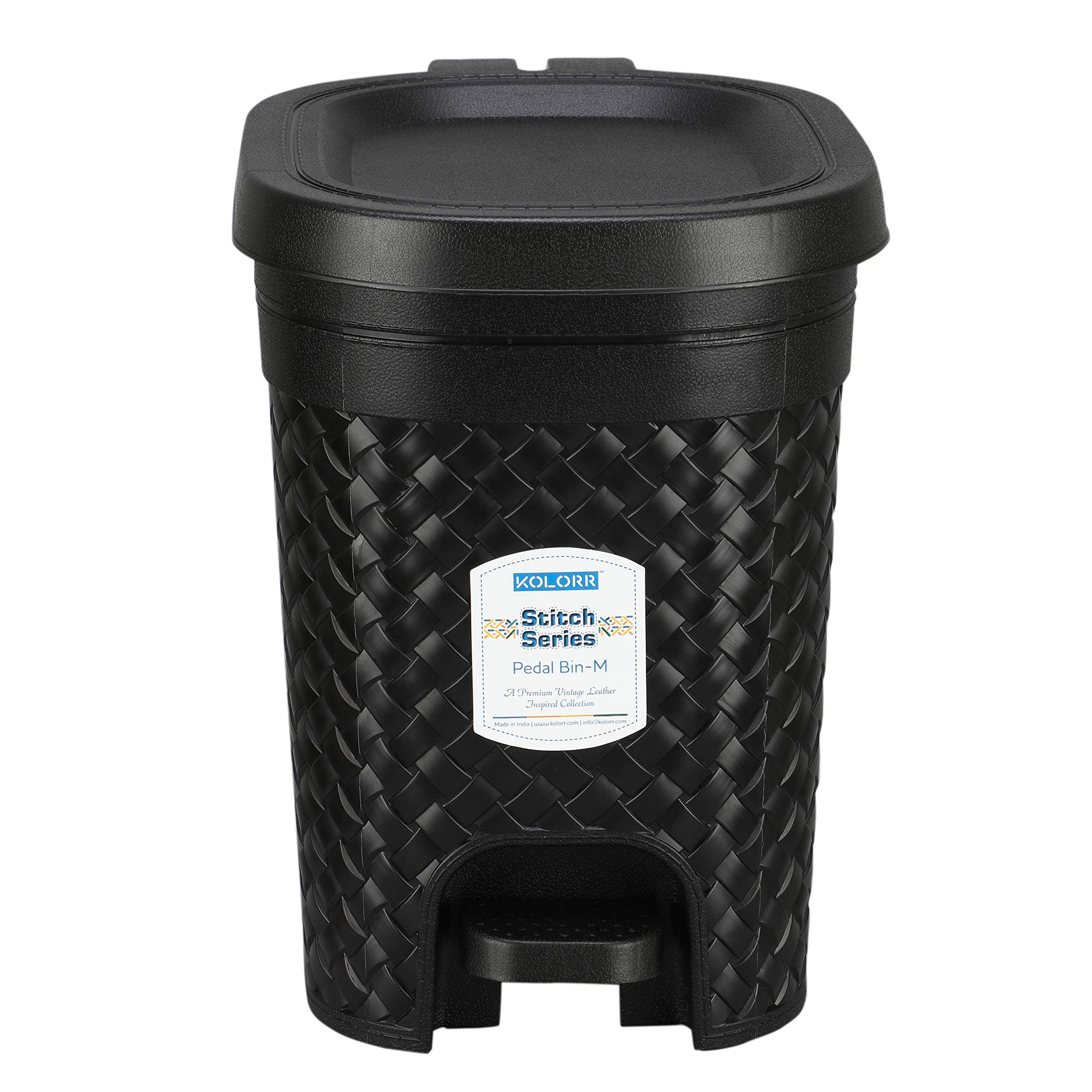 Kolorr Stitch 7L Plastic Pedal Modern Design Waste Bin (Black)