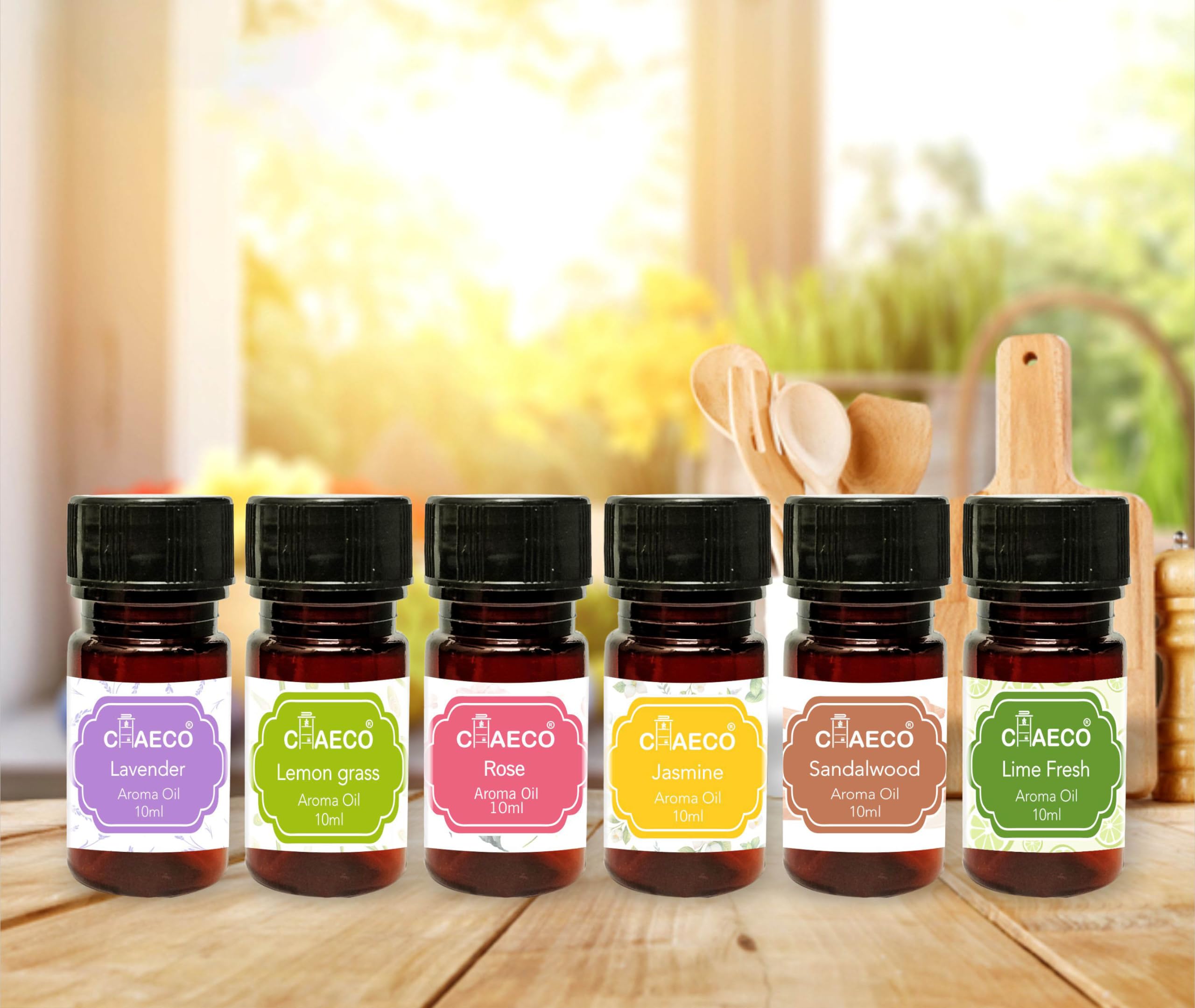 CHAECO Diffuser Aroma Oil, Candle Burner & Electric Diffuser Aroma Oil for Home Fragrance Candle (Lavender, Lemongrass, Rose, Fresh Lime, Sandalwood, Jasmine) 10ml Each, Pack of 6