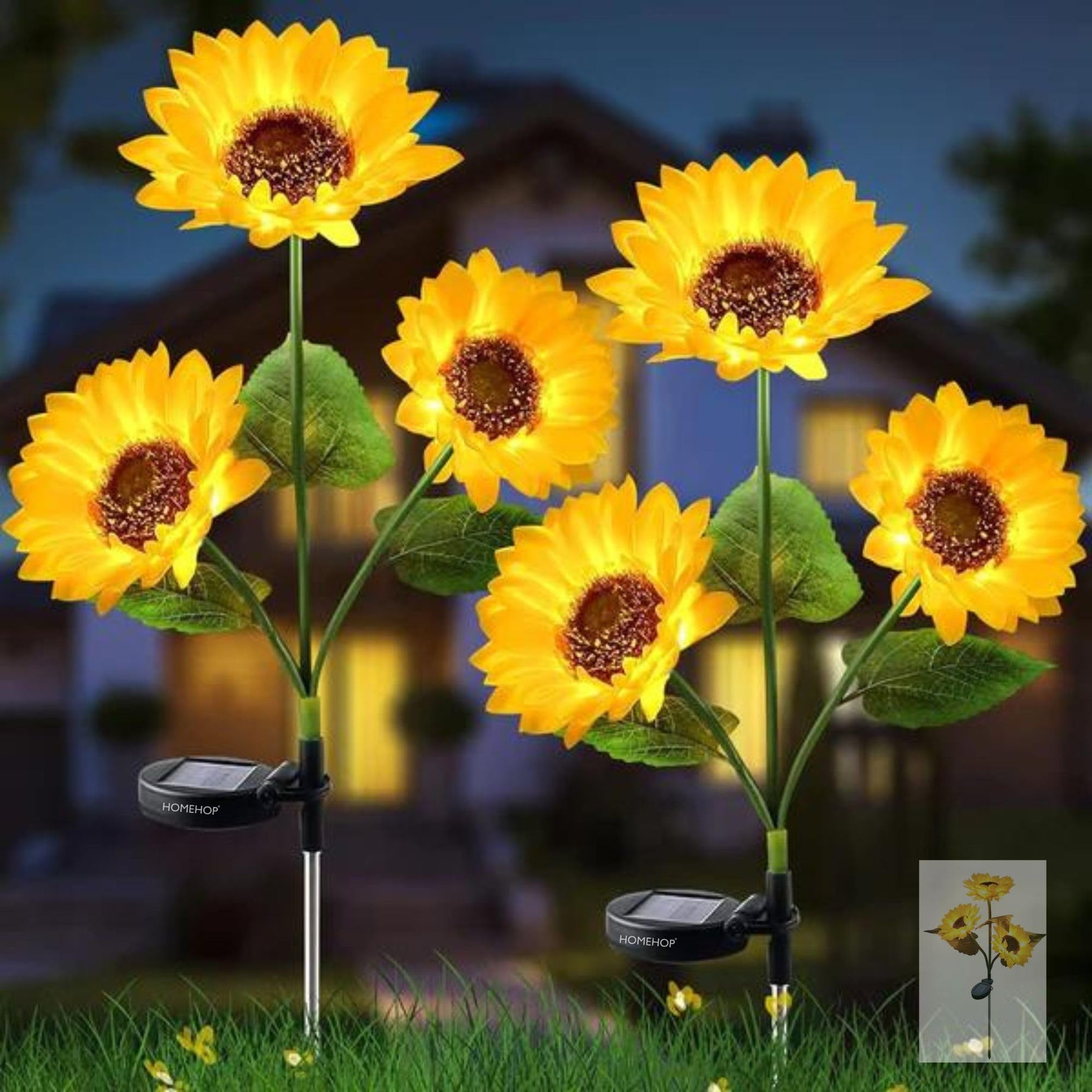 Homehop Solar Light Outdoor 30 Led 3 Sunflowers in One Plant for Garden, Outdoor, Home, Pathway, Balcony, Landscape, Automatic On/Off Decorative Lamp (ABS Pack of 1)