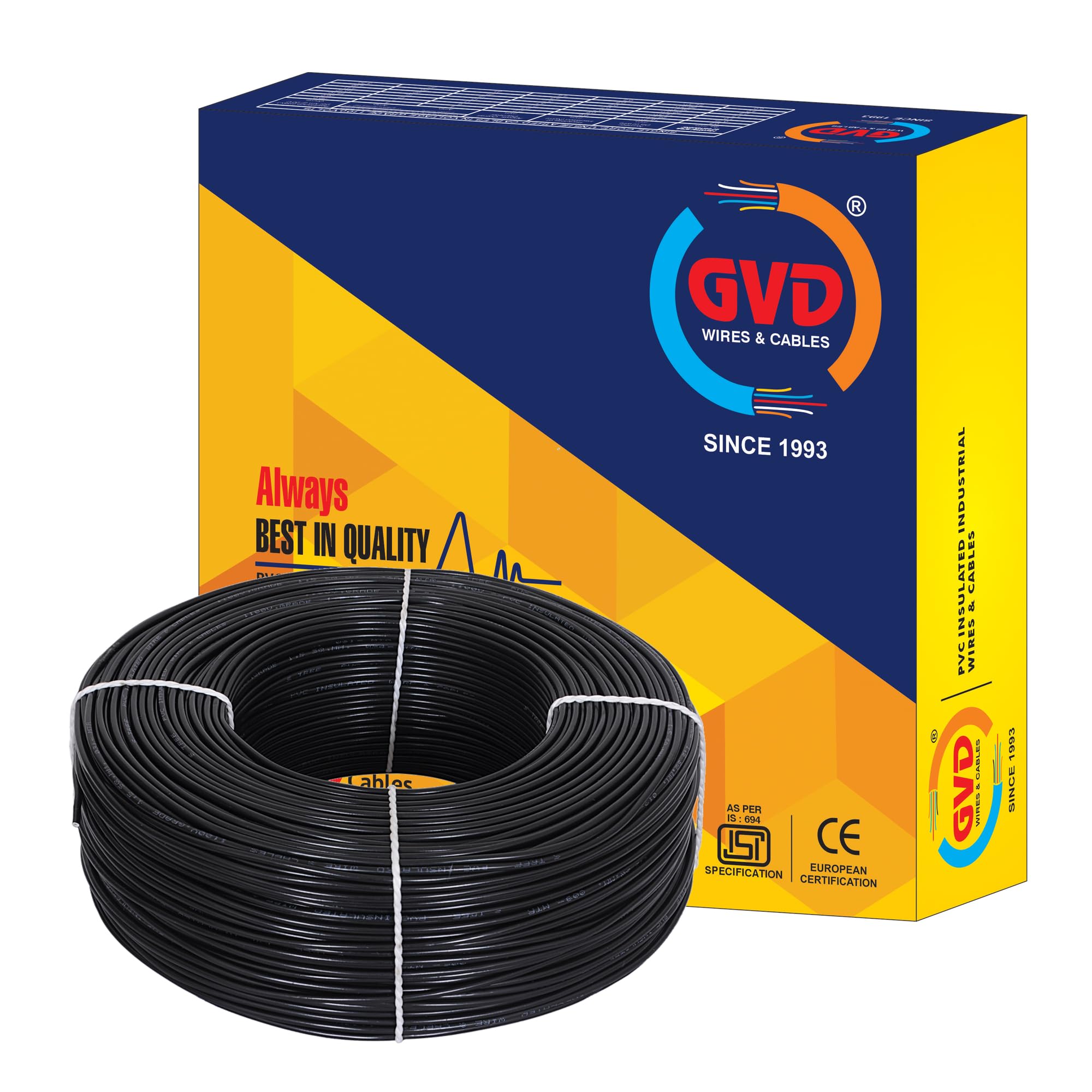 GVD PVC & FR Insulated 1.5mm 90Mtr, Single Core Flexible Copper Wires & Cables for Home & Domestic Industrial Electric Wiring, Electric Wire (BLACK)