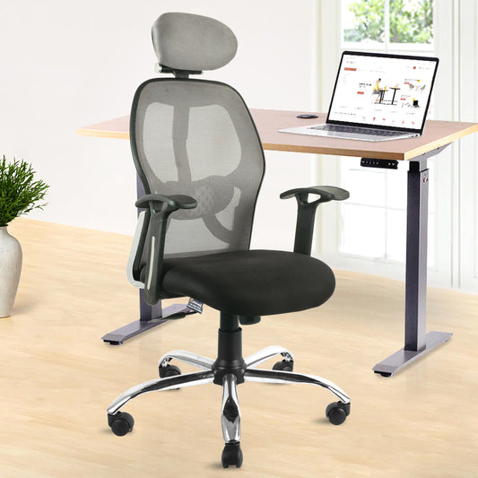 ASTRIDE Fitwell High Back Ergonomic Office Chair for Work from Home/Study with 2D Lumbar Support [Metal Base, Grey]