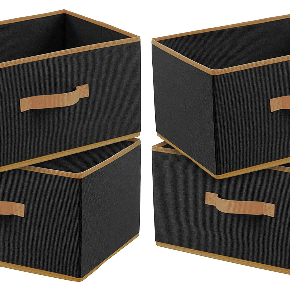 Kuber Industries Foldable Boxes For Storage (Pack of 4) - Multipurpose Storage Organizer For Clothes | Wardrobe | Closet | Toys | Books | Socks - Undergarment Organizer Basket With Handle (Black)