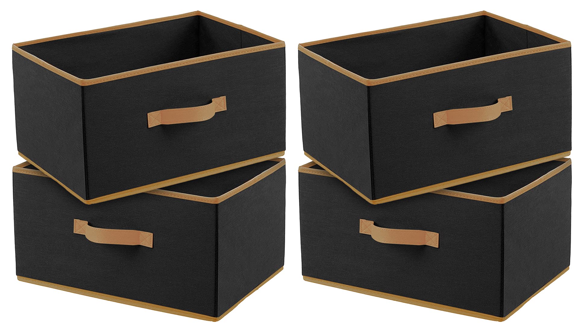 Kuber Industries Foldable Boxes For Storage (Pack of 4) - Multipurpose Storage Organizer For Clothes | Wardrobe | Closet | Toys | Books | Socks - Undergarment Organizer Basket With Handle (Black)