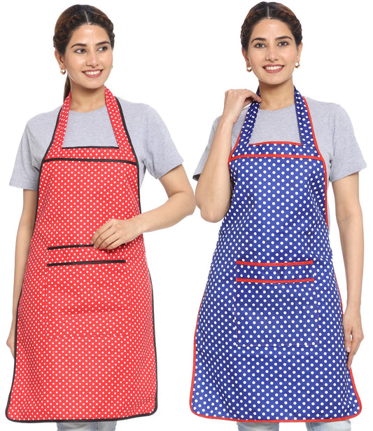 JMi Polka Dot Polyester Fabric Waterproof Apron With Front Large Pocket for Men And Women. (Free, MULTI - 1, 2)