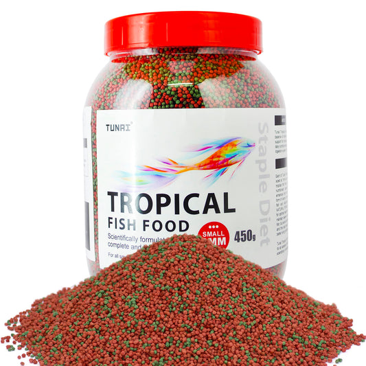 TUNAI Fish Food for aquarium with 26% protien | 1.2 MM, 450g | Aquarium fish food for All ADULT Small and Medium Tropical Fishes| Daily nutrition Fish feed for health and growth