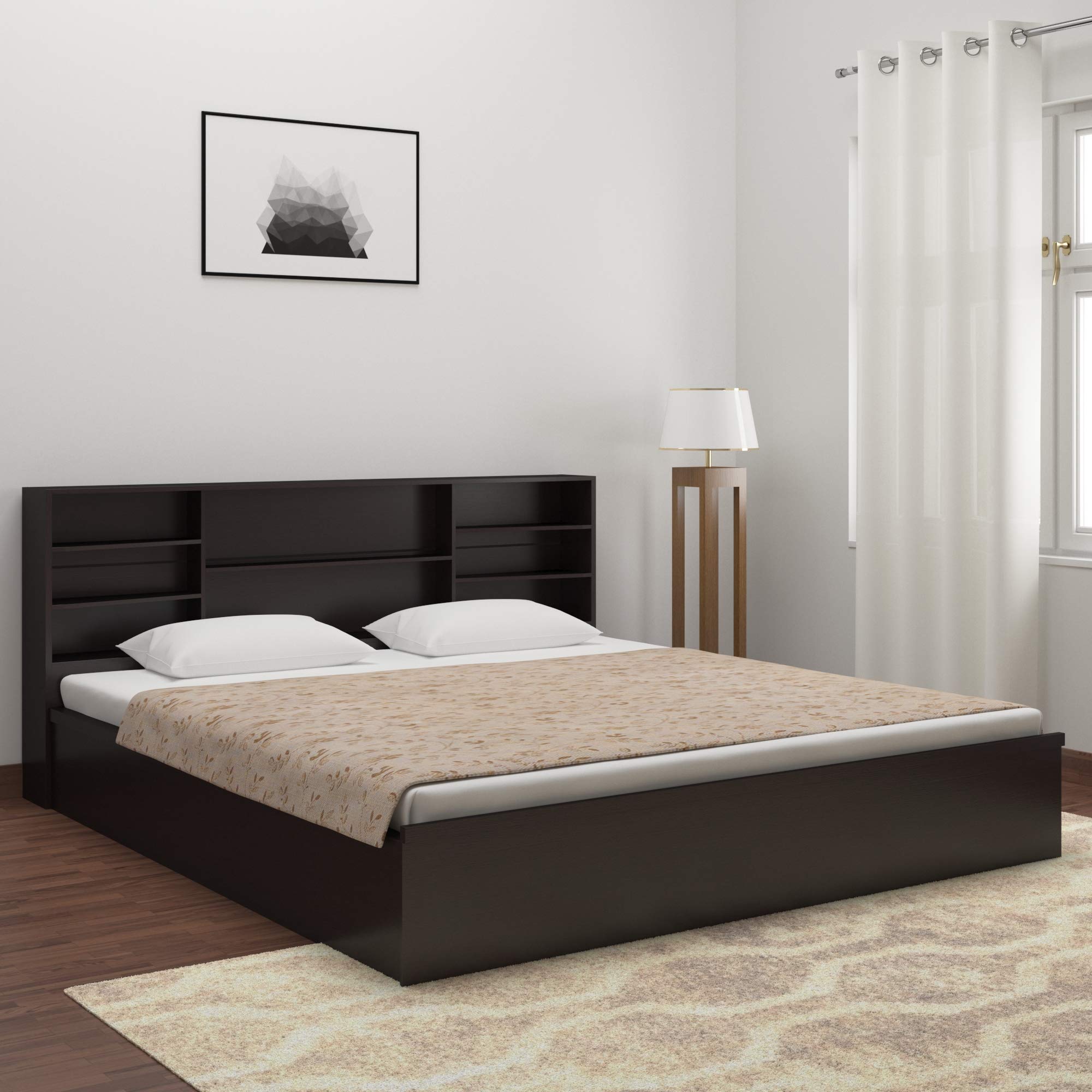 DeckUp Dusun Engineered Wood Queen Bed (Dark Wenge, Matte Finish, No Box Storage)