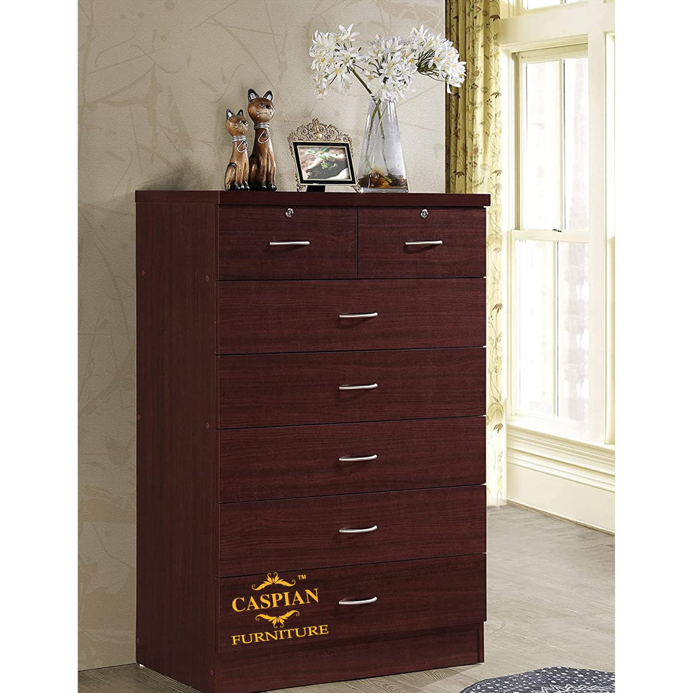 Caspian Furniture Engineered Wood Chest of Drawers for Home | Multipurpose Filing Cabinet for Home/Office | Storage Drawers (Walnut Brown, 48x30x18)