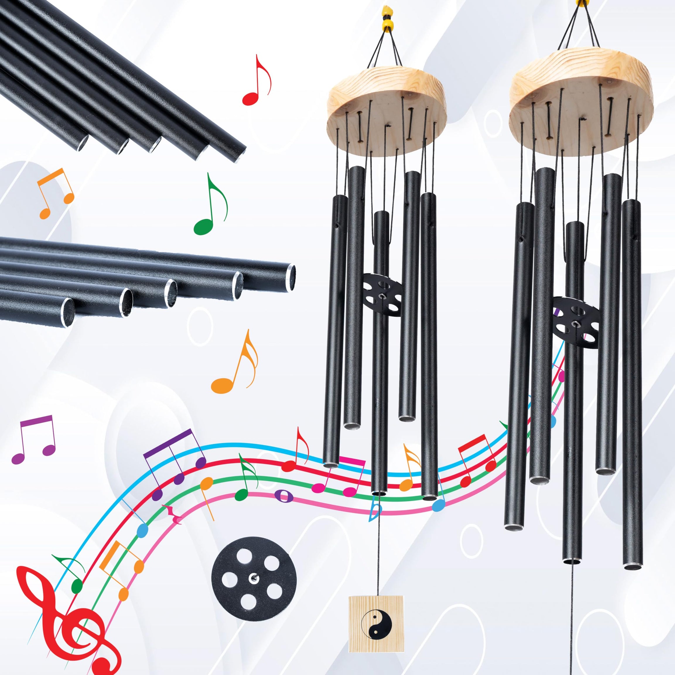 AATHIRVILLA Wind Chimes for Home Balcony Decorations | Positive Sound Energy in Home | Deep Tone Soothing Melodic Tones | Create a Zen Atmosphere in Home | Classic Black Metal Pipes with Wind Catcher