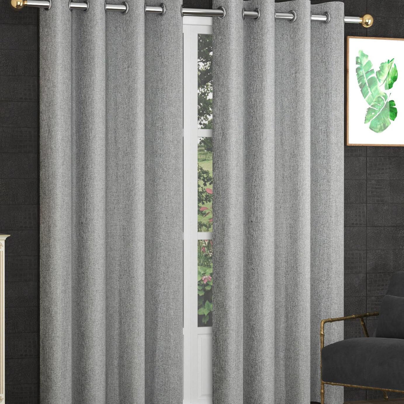 FRESH FROM LOOM Jute Curtains For Door 8 Feet Long | Medium Window Curtain | Yarn Weaved Parda | Modern Parde For Living Room Bedroom | Screens With Grommet Curtains Ring Curtains | Hypoallergenic (Grey, 2Pc)