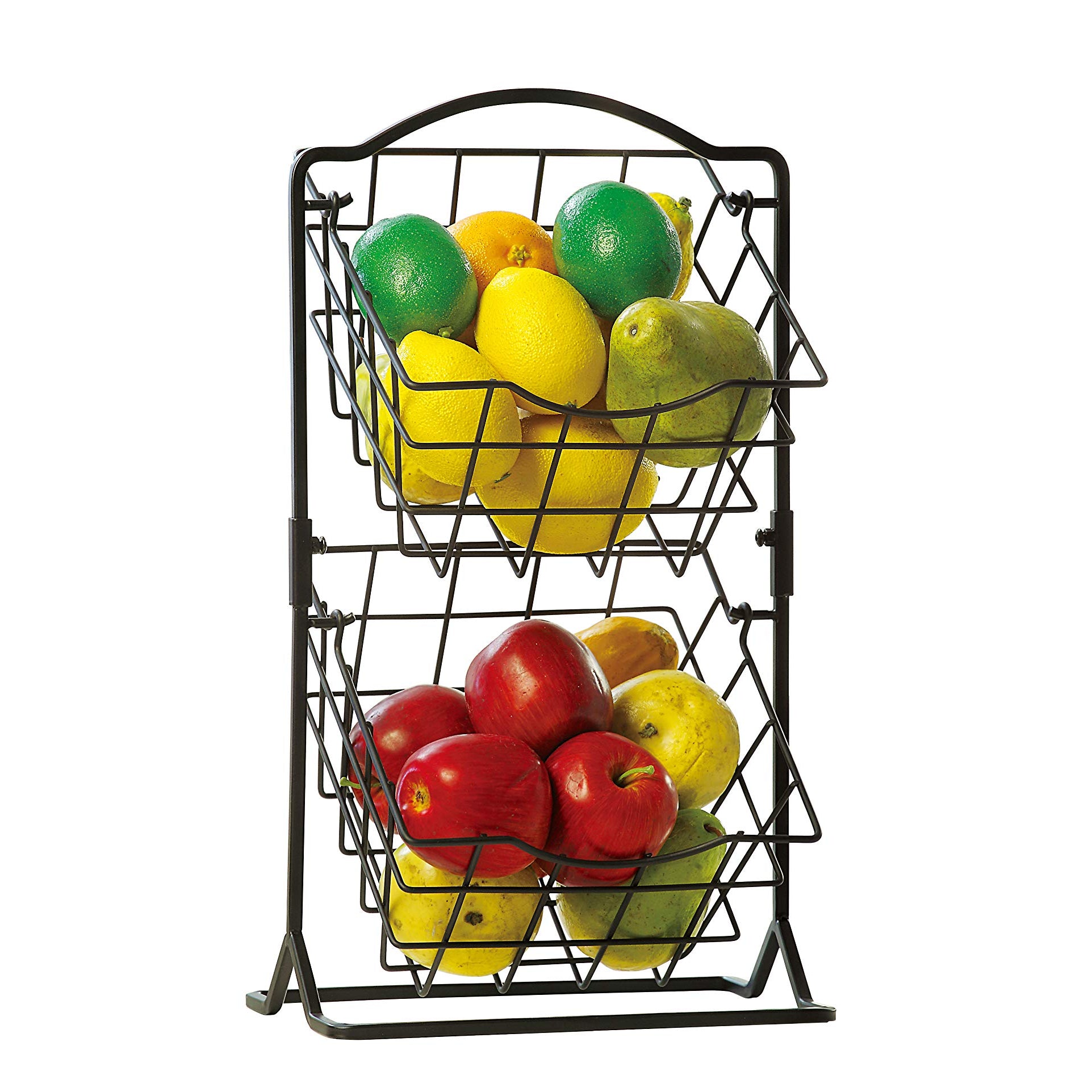 SunnyPoint 2-Tier Metal Mini Countertop Fruit Storage Basket, Antique Black