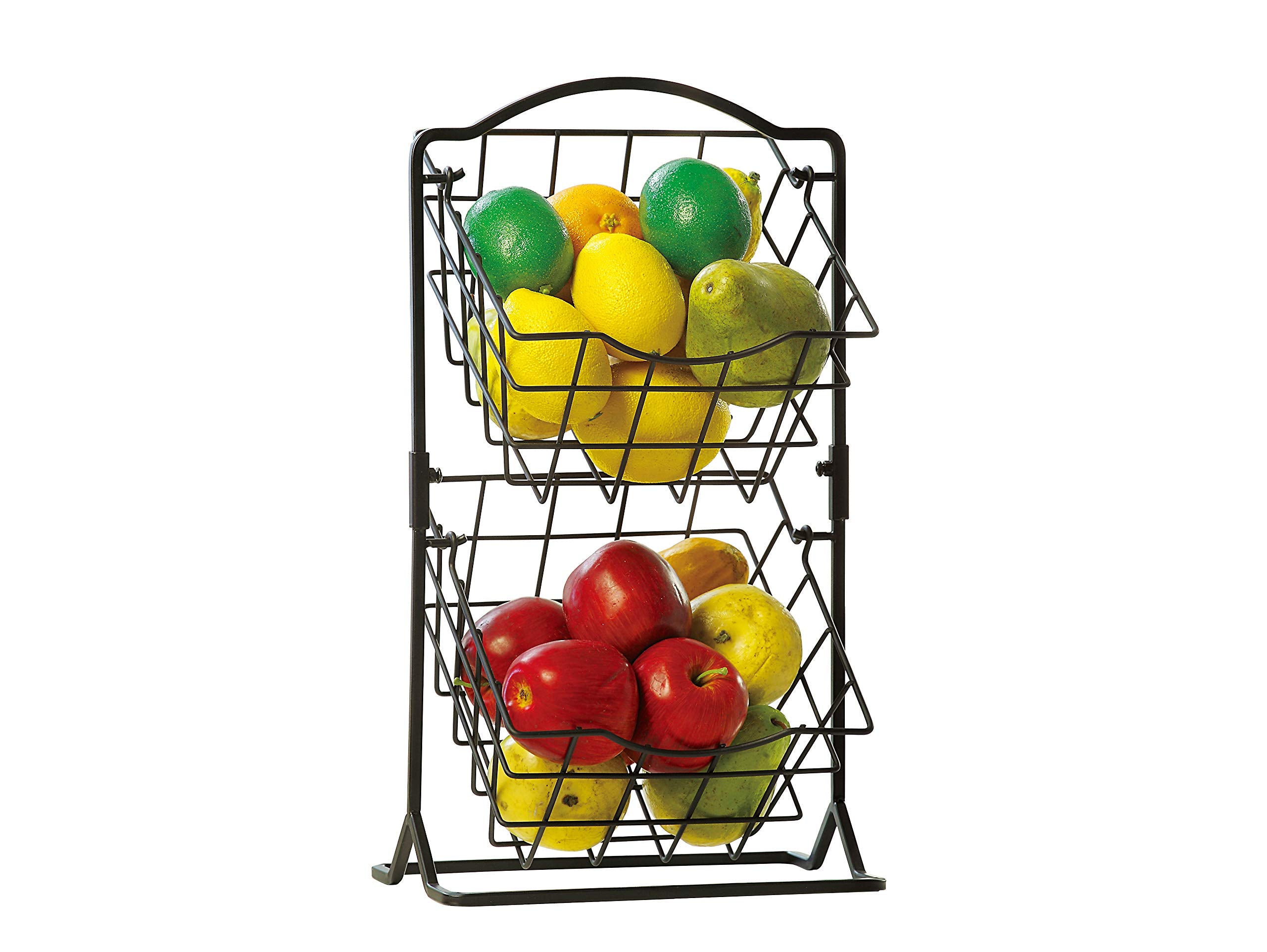 SunnyPoint 2-Tier Metal Mini Countertop Fruit Storage Basket, Antique Black