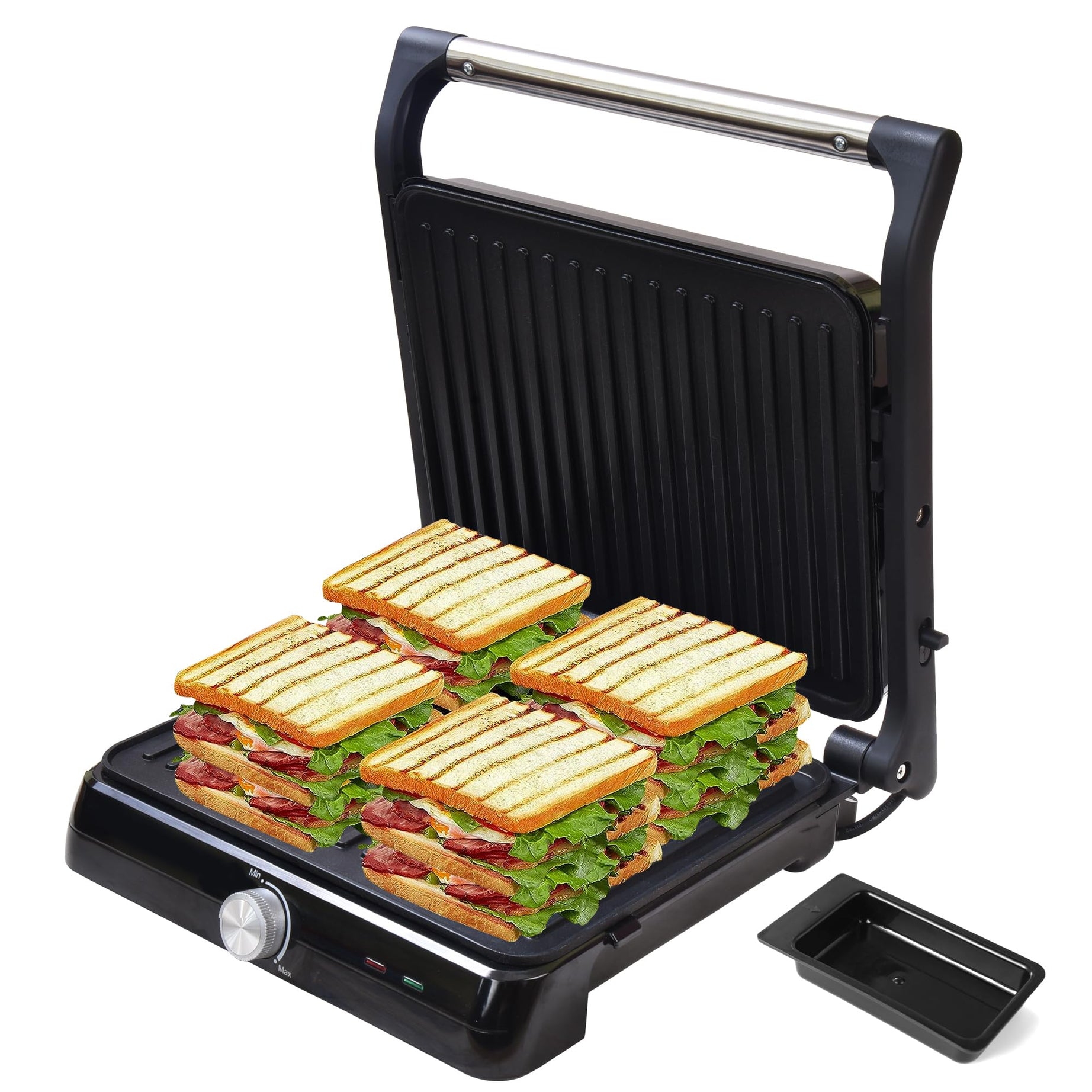 Libra 4 Slices Sandwich Maker with Timer, 2000 Watts Toaster Griller Sandwich Maker, Grill Sandwich Maker with 180° Open Flexibility, Sandwich Toaster with Non-stick Plates, 1 Year Warranty(Silver)