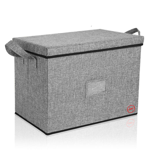 DOUBLE R BAGS Fabric Rectangular Foldable Room Organizer Storage Bin Box With Lid Cover And Handle For Clothes Toys Blanket Books (Grey, Large-Capacity)