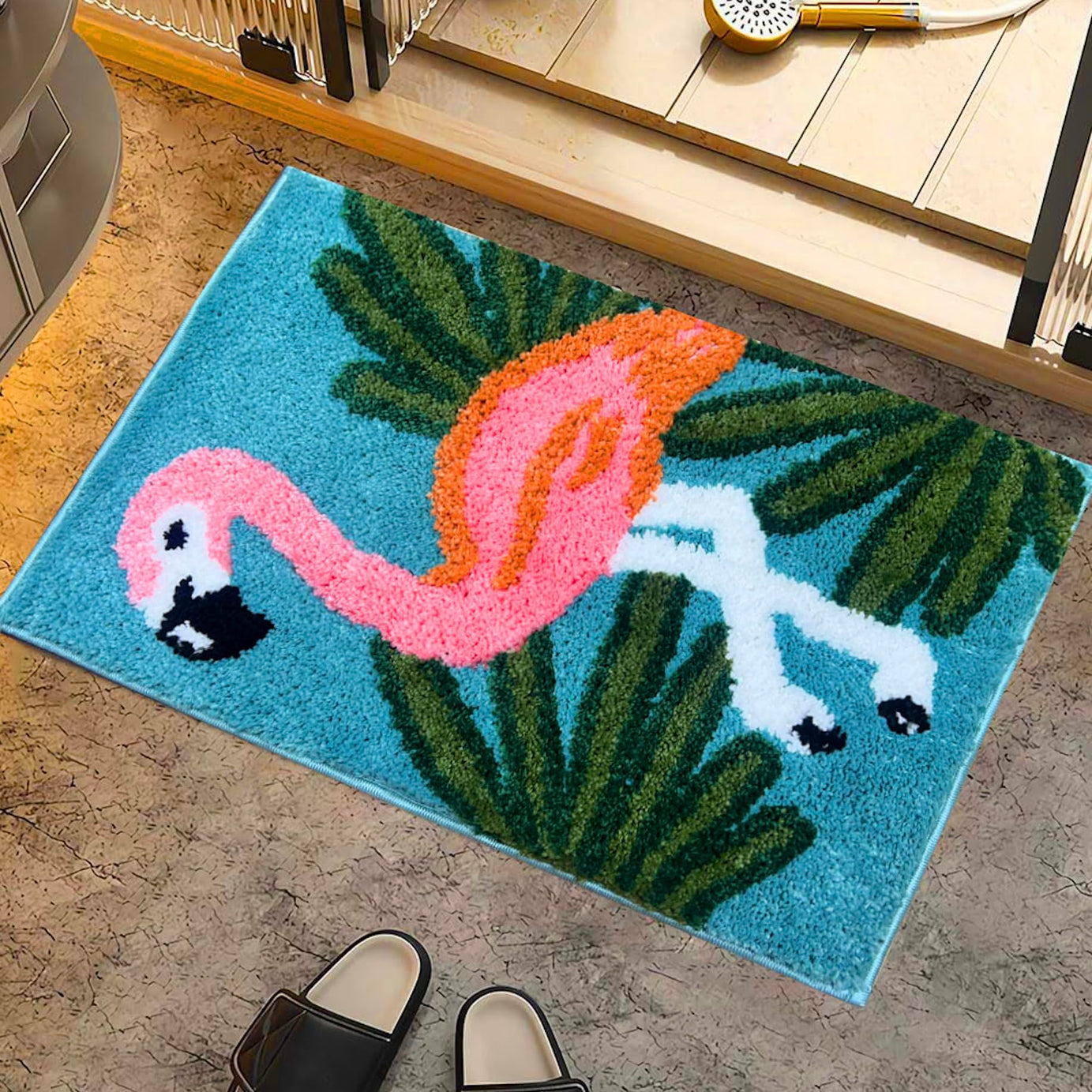 Roseate Flamingo Super Soft Anti Skid (40x60 cm) Microfibre 2000 GSM Flamingo Mat Super Absorbent Door Mats for Home/Bath Mat/Bedroom/Kitchen/Floor Mat (Multicolour) Pack of 1