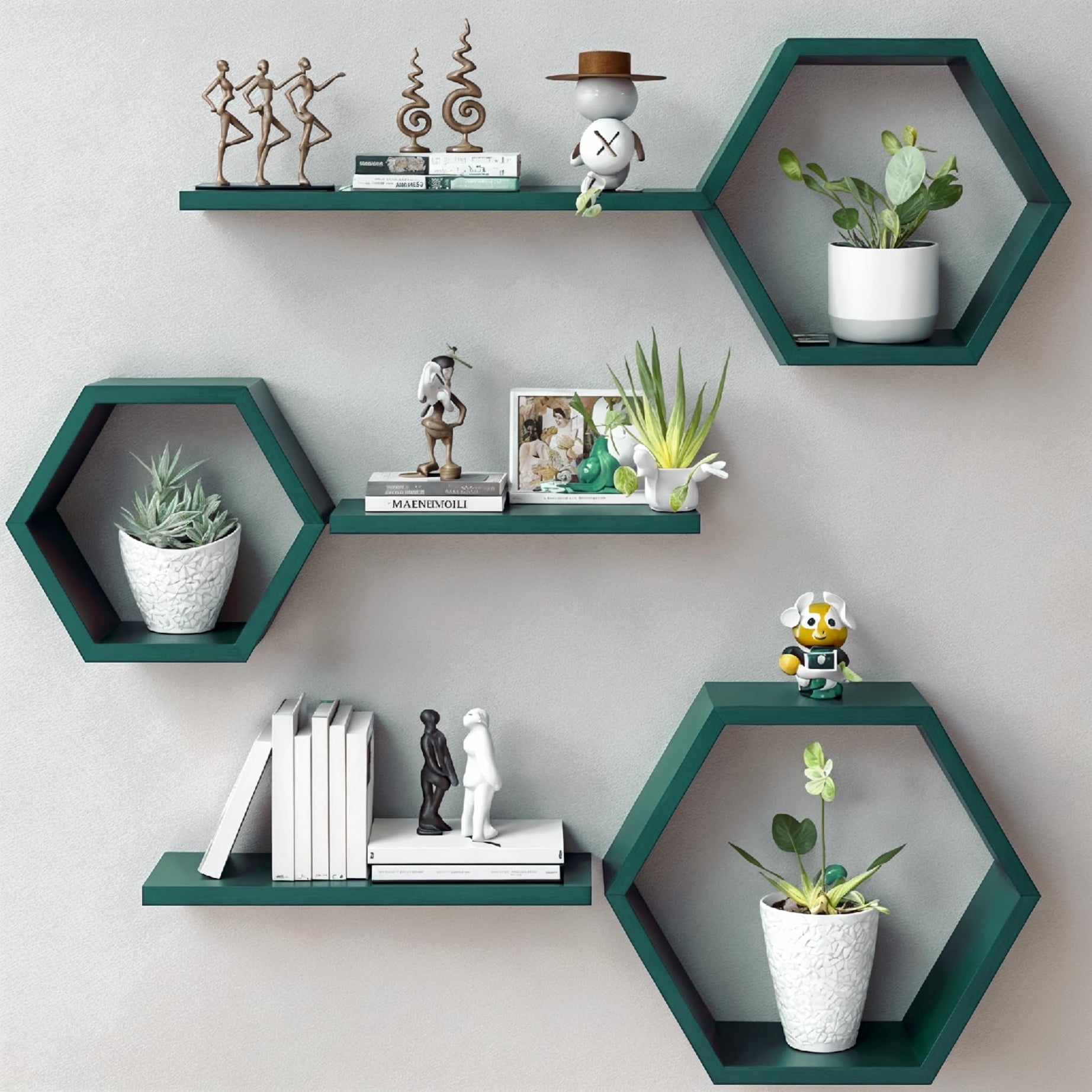 The Menifest | Wooden Hexagonal Shape Wall Hanging Rack Shelf Wall Shelf for Living Room Bedroom and Office Decoration