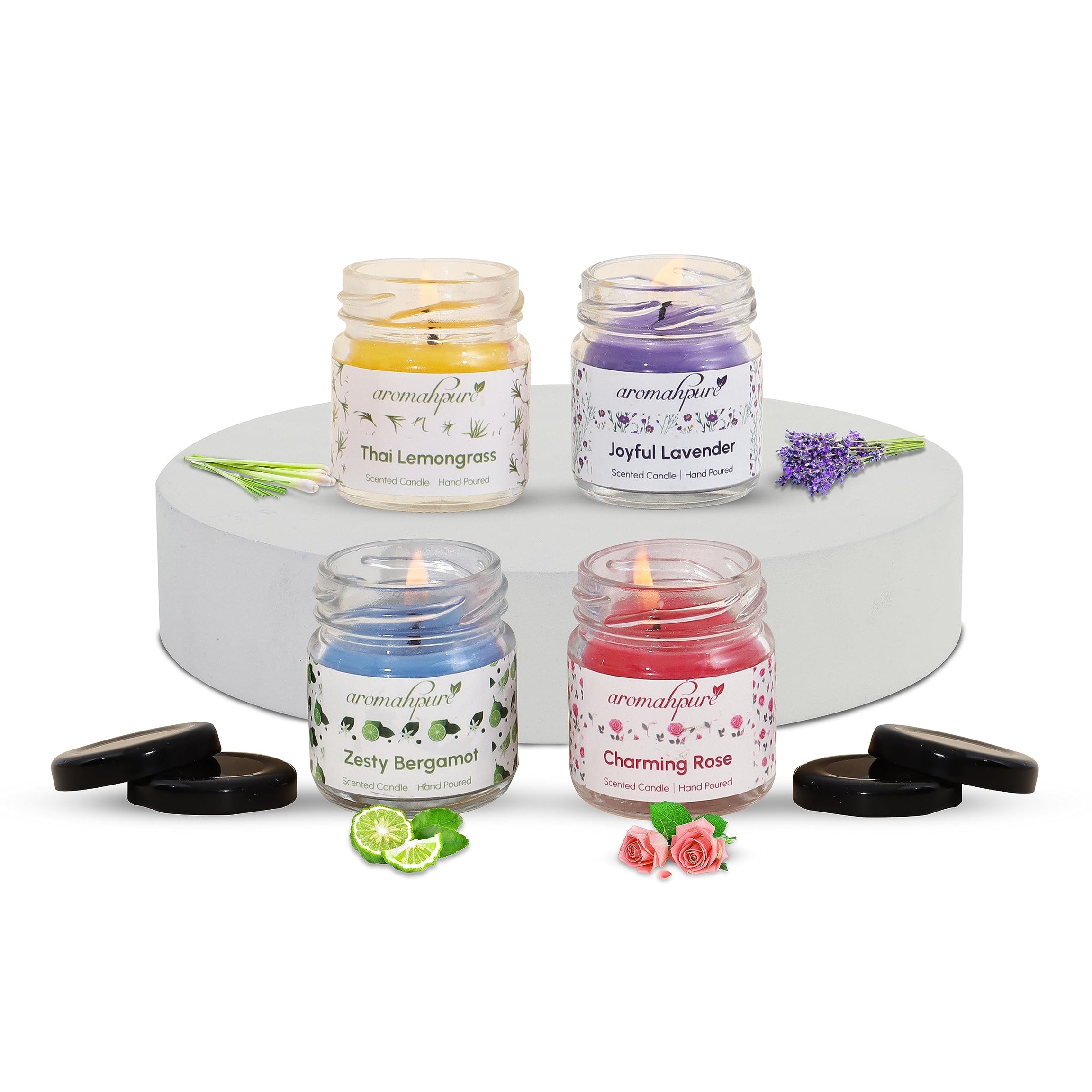 Aromahpure Scented Candles (35 Hours) (100% Natural Wax)- Handcrafted |Smoke-Free |Joyful Lavender, Charming Rose, Thai Lemongrass, Prince of Citrus, Fragrance Candles for Home